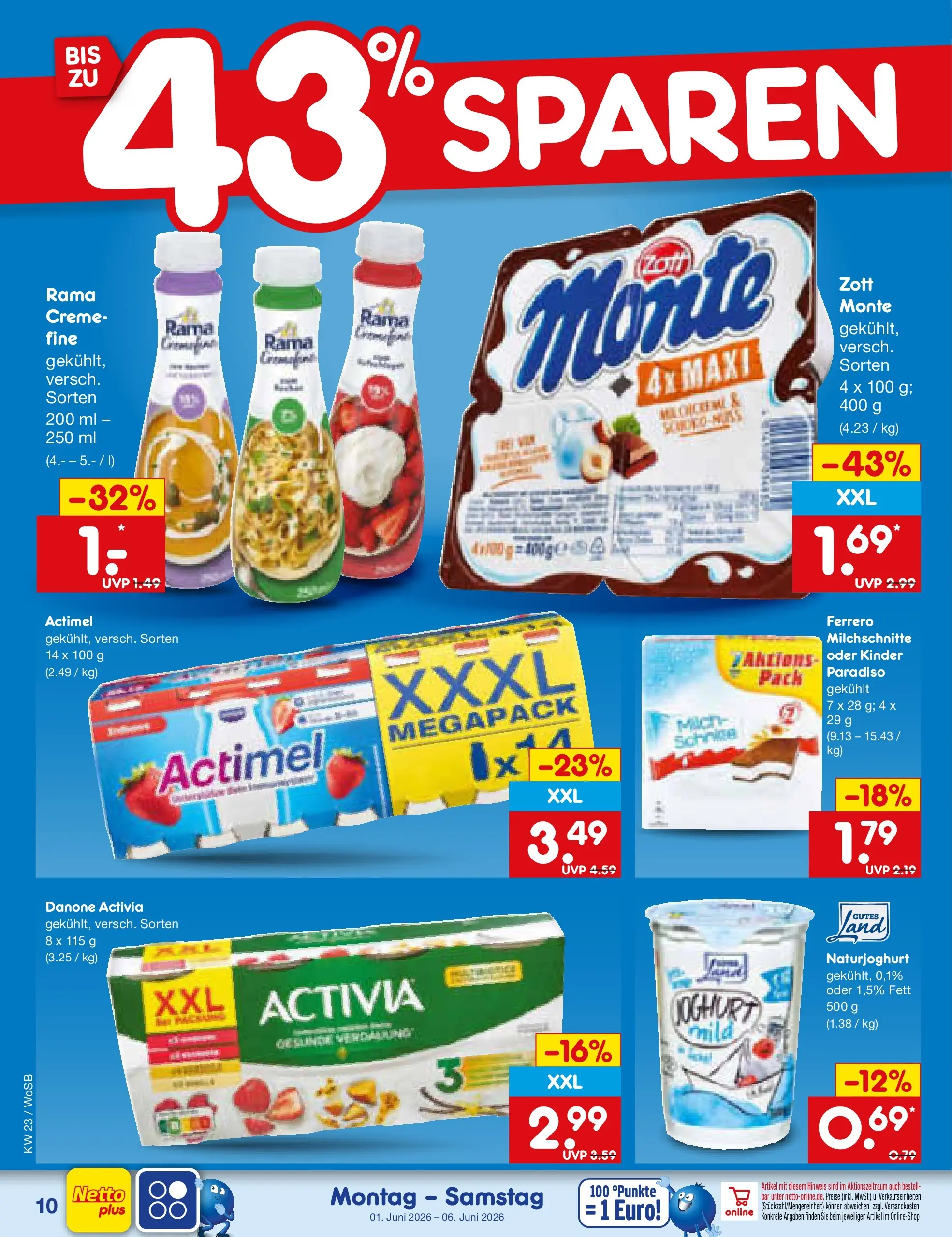Netto Marken-Discount Prospekt Mannheim (ab 01.06.2026) » Angebote | Seite: 10 | Produkte: Actimel, Danone activia, Joghurt, Creme Netto Marken-Discount Prospekt Mannheim (ab 01.06.2026) » Angebote | Seite: 10 | Produkte: Actimel, Danone activia, Joghurt, Creme