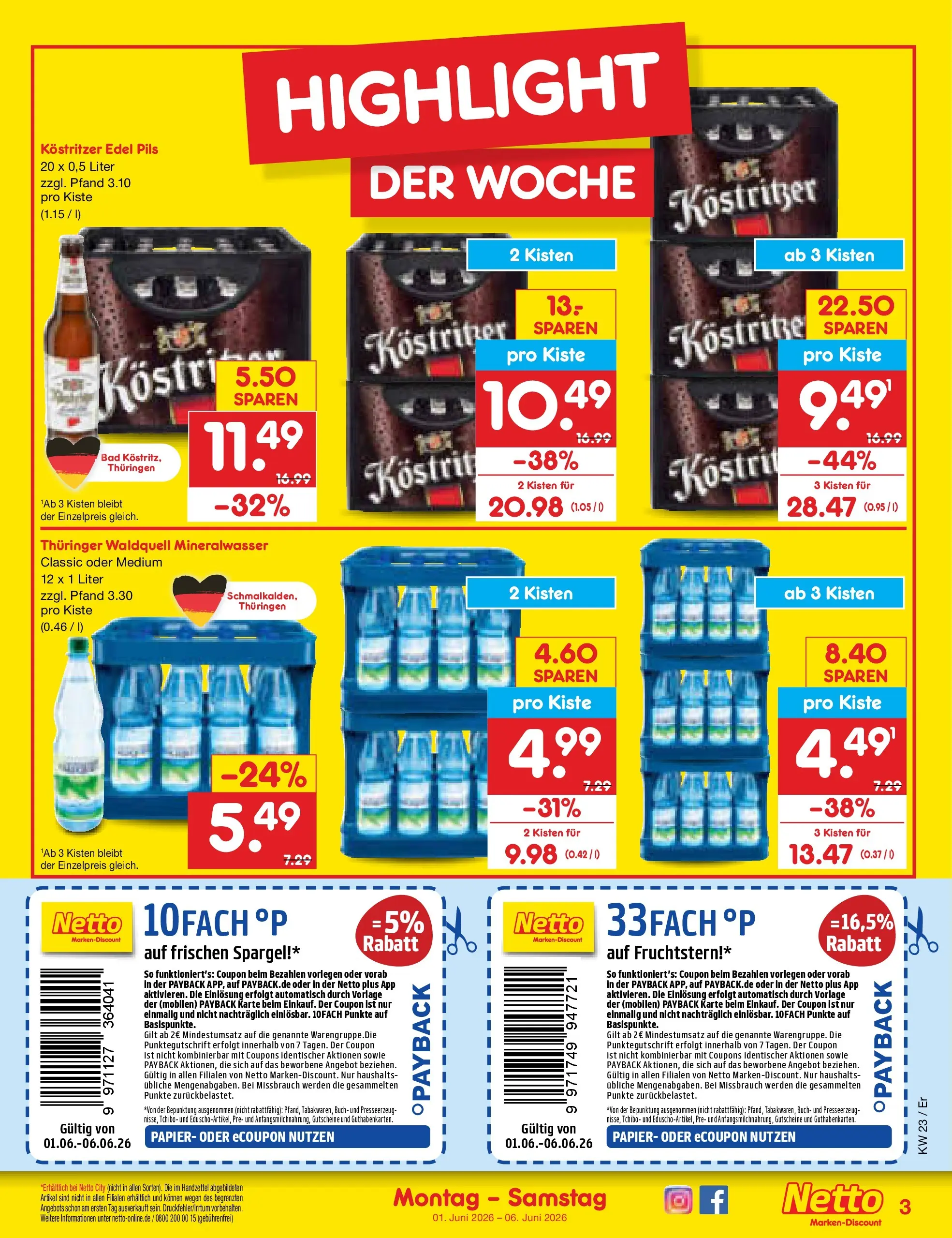 Netto Marken-Discount Prospekt Nordhausen (ab 01.06.2026) » Angebote | Seite: 3 | Produkte: Kostritzer, Bad, Pils, Mineralwasser