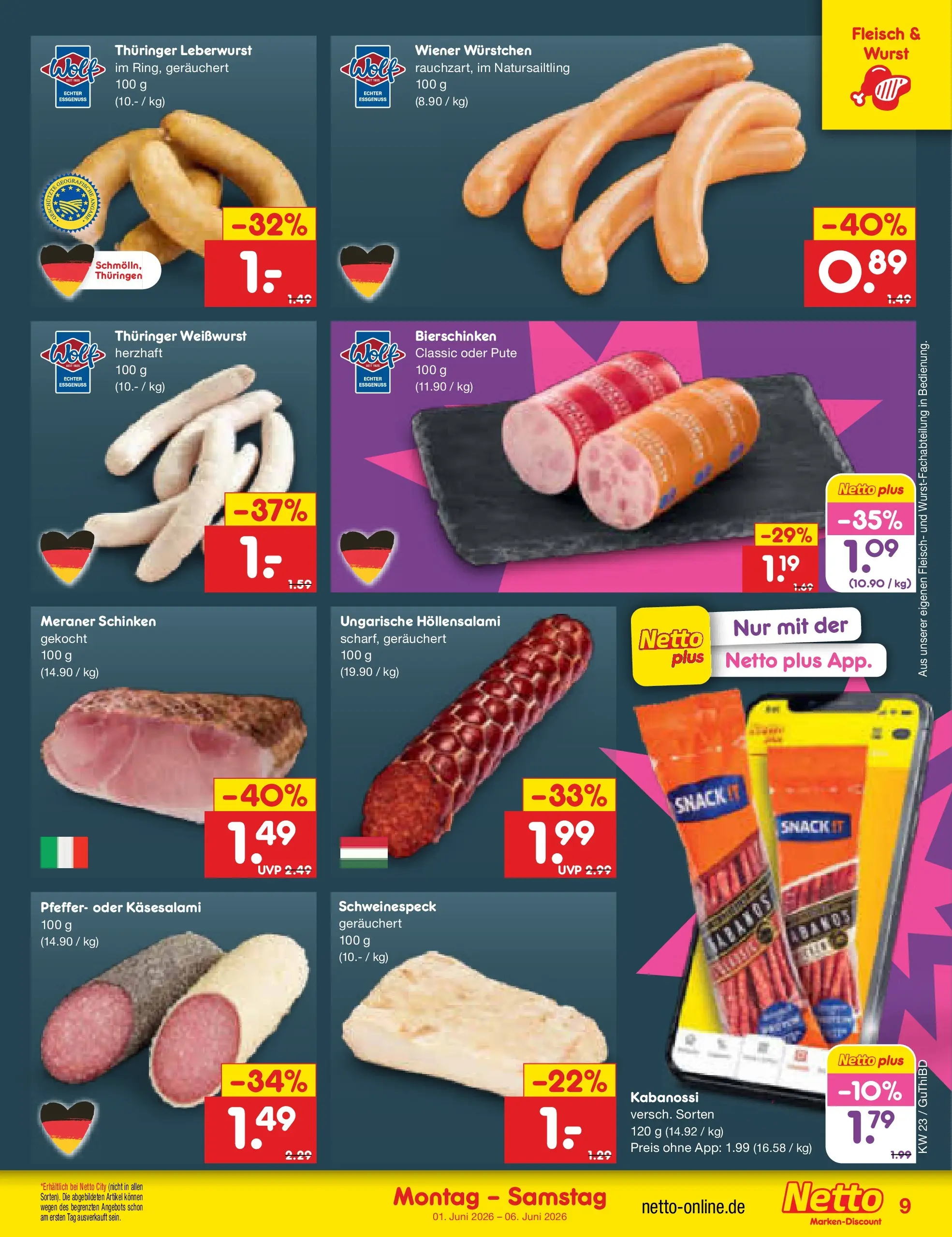 Netto Marken-Discount Prospekt Augustusburg (ab 01.06.2026) » Angebote | Seite: 9 | Produkte: Pute, Wiener wurstchen, Wurst, Fleisch