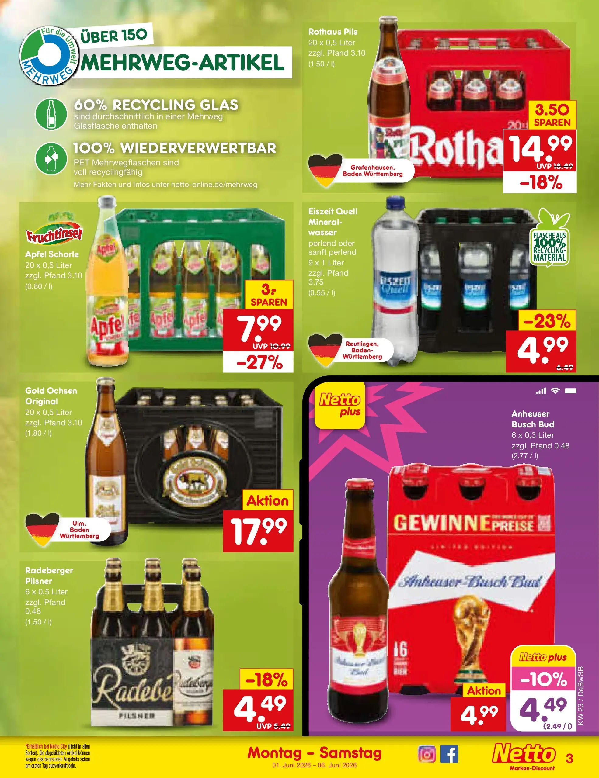 Netto Marken-Discount Prospekt Waiblingen-Bittenfeld (ab 01.06.2026) » Angebote | Seite: 31 | Produkte: Pils, Äpfel, Wasser, Radeberger pilsner