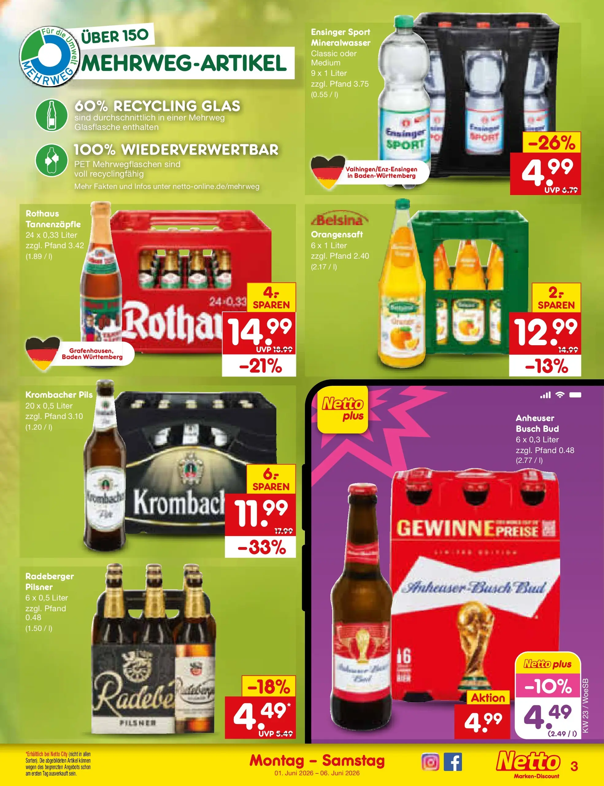 Netto Marken-Discount Prospekt Gemmingen (ab 01.06.2026) » Angebote | Seite: 31 | Produkte: Pils, Orangensaft, Krombacher, Radeberger pilsner Netto Marken-Discount Prospekt Gemmingen (ab 01.06.2026) » Angebote | Seite: 31 | Produkte: Pils, Orangensaft, Krombacher, Radeberger pilsner