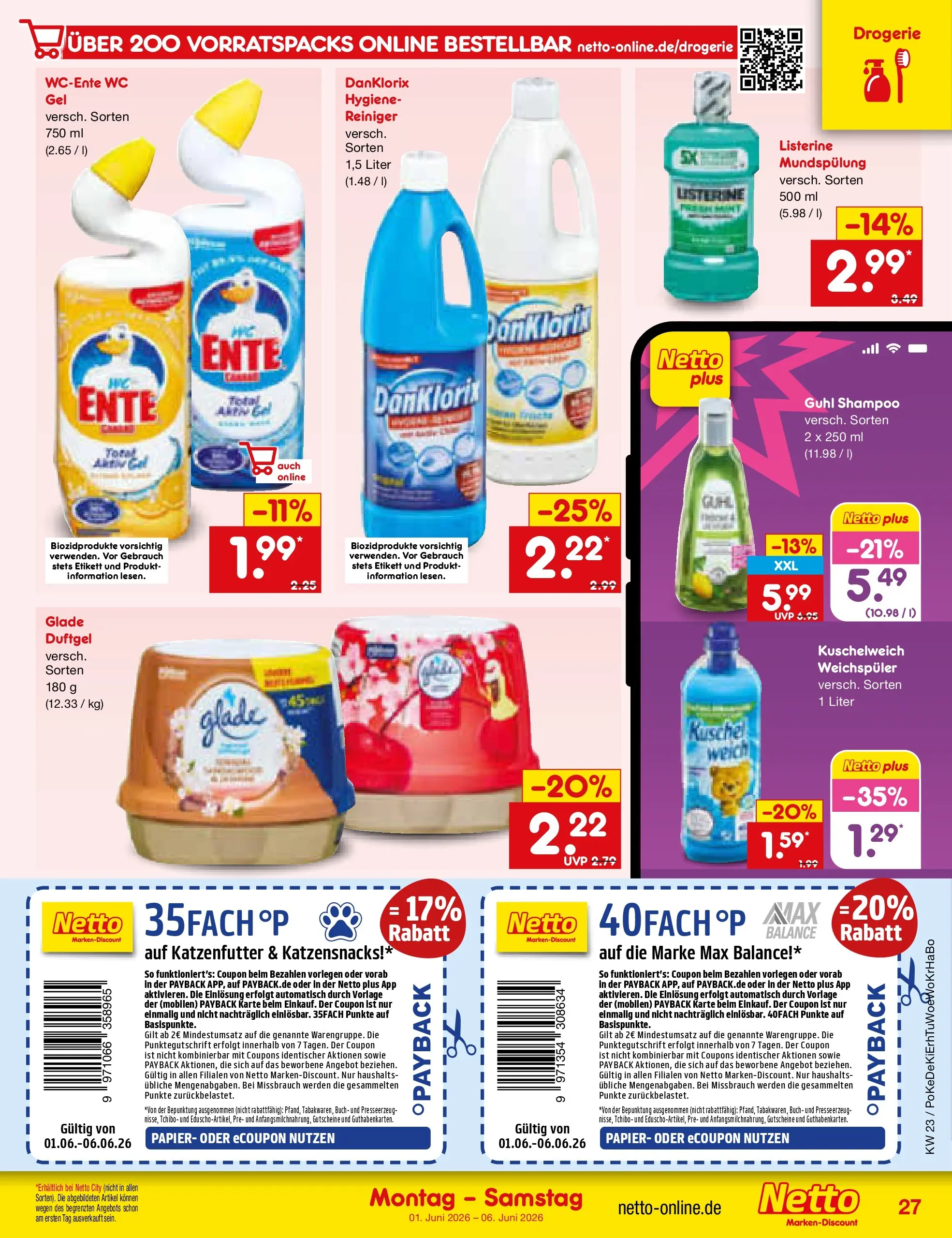 Netto Marken-Discount Prospekt Mannheim (ab 01.06.2026) » Angebote | Seite: 33 | Produkte: Shampoo, Weichspüler, Ente, Listerine Netto Marken-Discount Prospekt Mannheim (ab 01.06.2026) » Angebote | Seite: 33 | Produkte: Shampoo, Weichspüler, Ente, Listerine