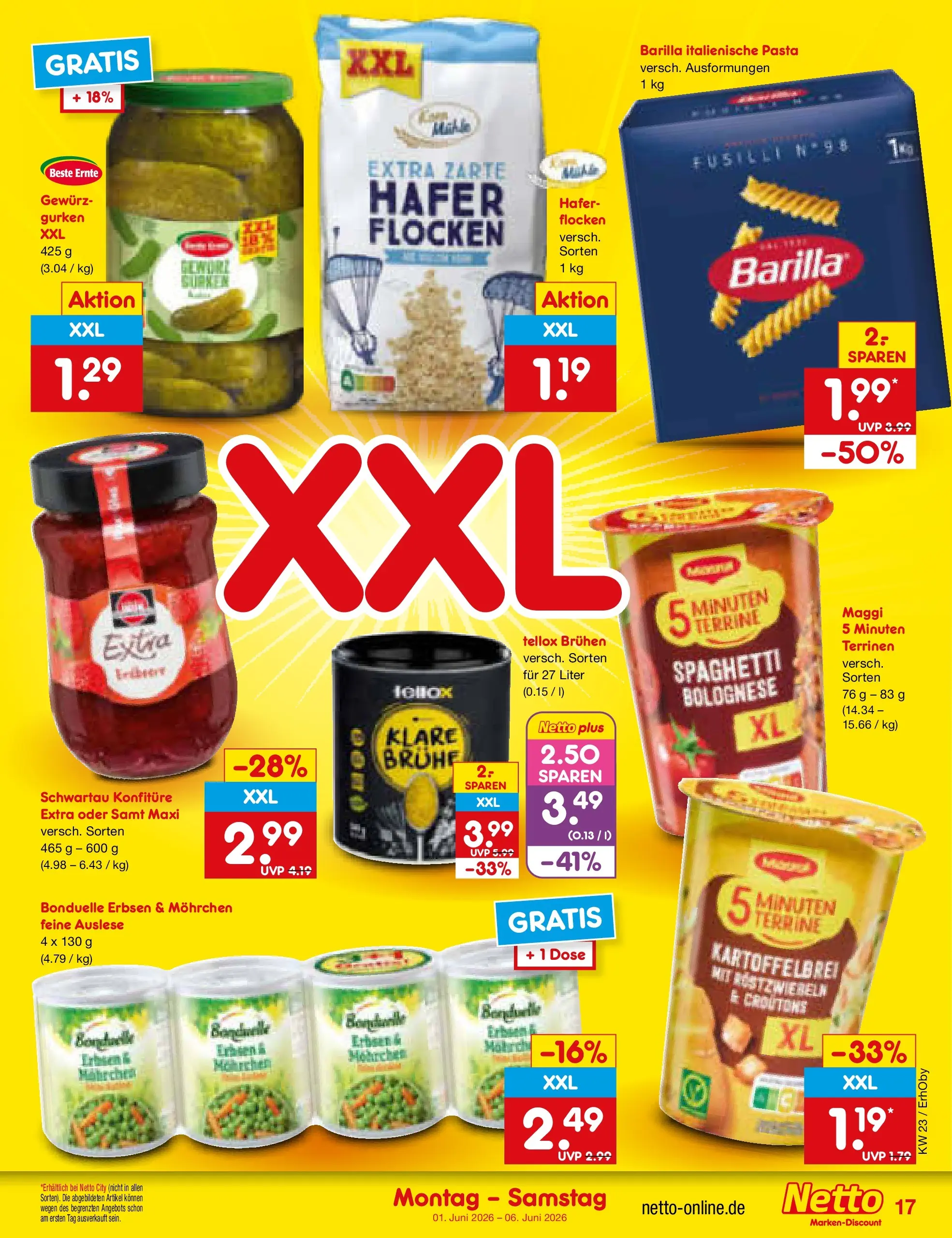 Netto Marken-Discount Prospekt Mauern (ab 01.06.2026) » Angebote | Seite: 19 | Produkte: Pasta, Gurken, Flocken, Erbsen Netto Marken-Discount Prospekt Mauern (ab 01.06.2026) » Angebote | Seite: 19 | Produkte: Pasta, Gurken, Flocken, Erbsen
