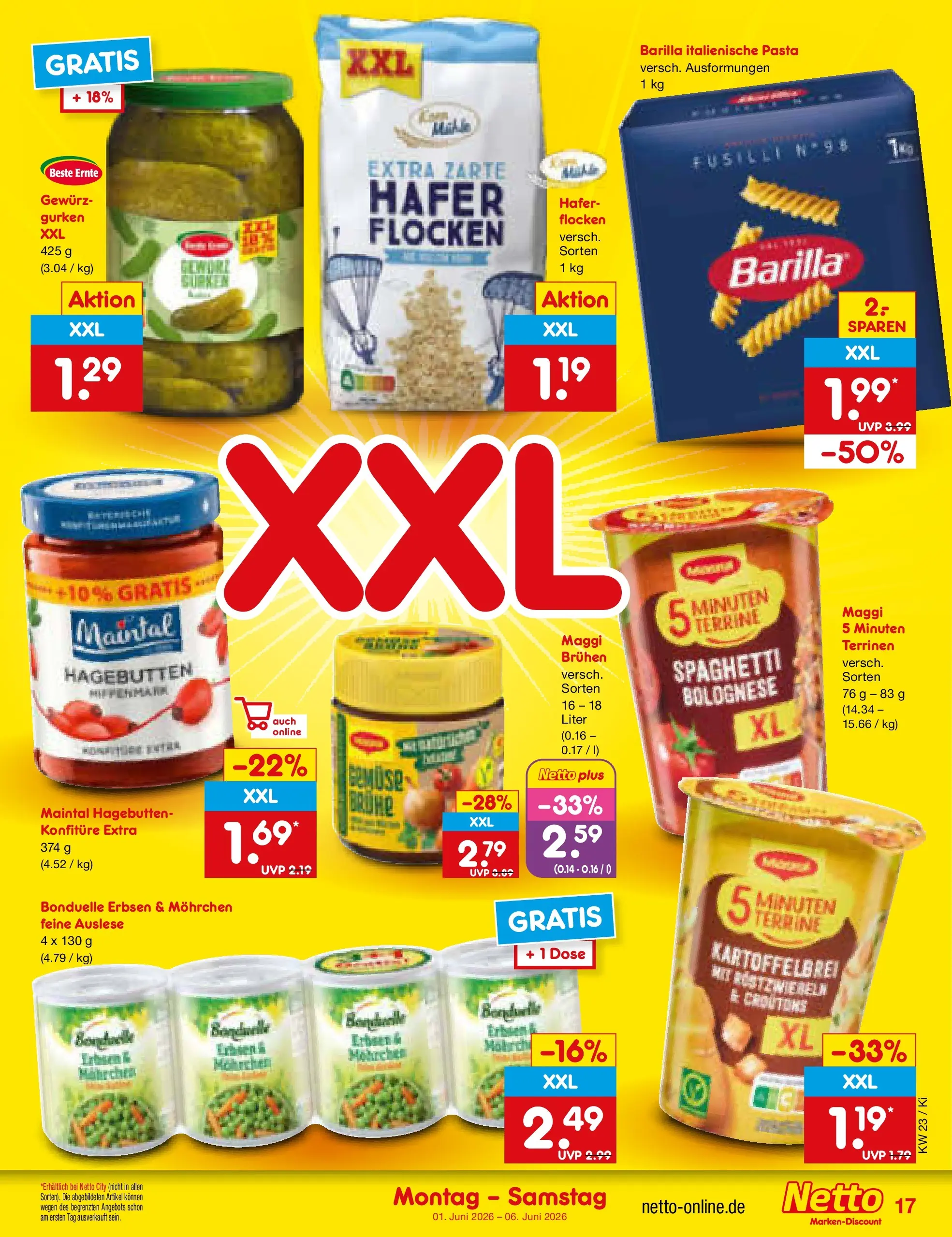 Netto Marken-Discount Prospekt Bad Friedrichshall (ab 01.06.2026) » Angebote | Seite: 19 | Produkte: Maggi, Barilla, Gurken, Erbsen Netto Marken-Discount Prospekt Bad Friedrichshall (ab 01.06.2026) » Angebote | Seite: 19 | Produkte: Maggi, Barilla, Gurken, Erbsen
