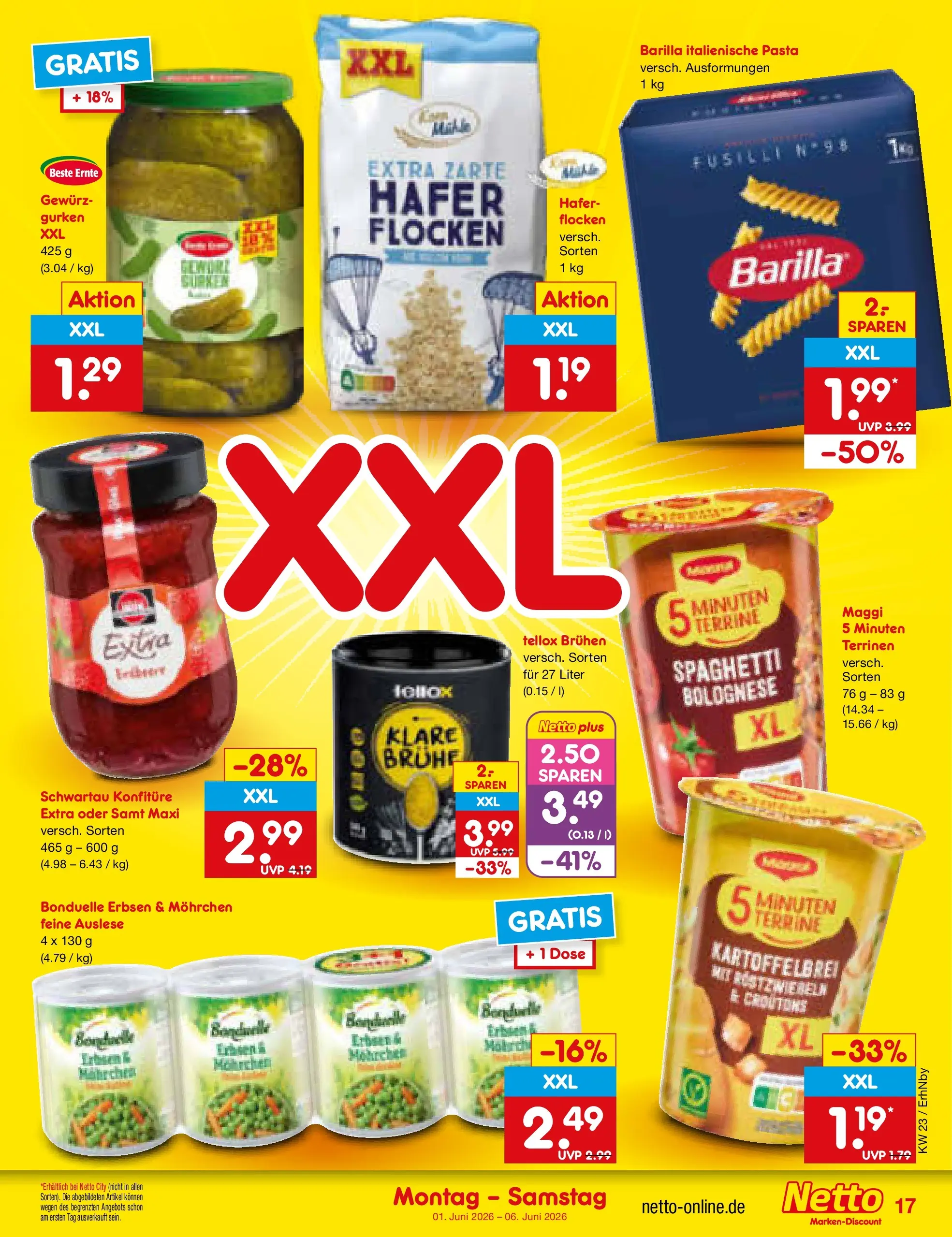Netto Marken-Discount Prospekt Metten (ab 01.06.2026) » Angebote | Seite: 19 | Produkte: Barilla, Gurken, Flocken, Erbsen