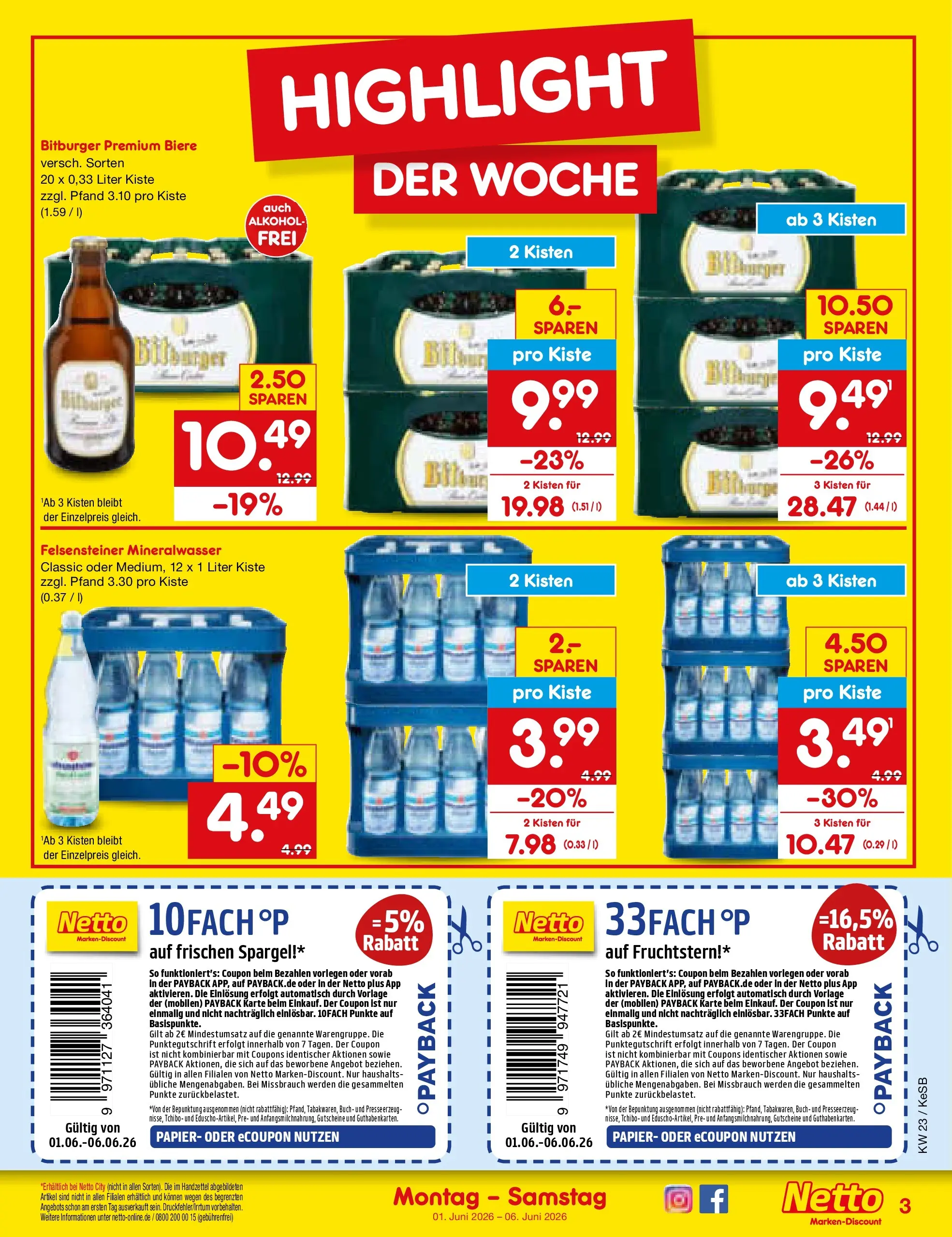 Netto Marken-Discount Prospekt Bonn (ab 01.06.2026) » Angebote | Seite: 3 | Produkte: Bitburger, Spargel, Mineralwasser Netto Marken-Discount Prospekt Bonn (ab 01.06.2026) » Angebote | Seite: 3 | Produkte: Bitburger, Spargel, Mineralwasser