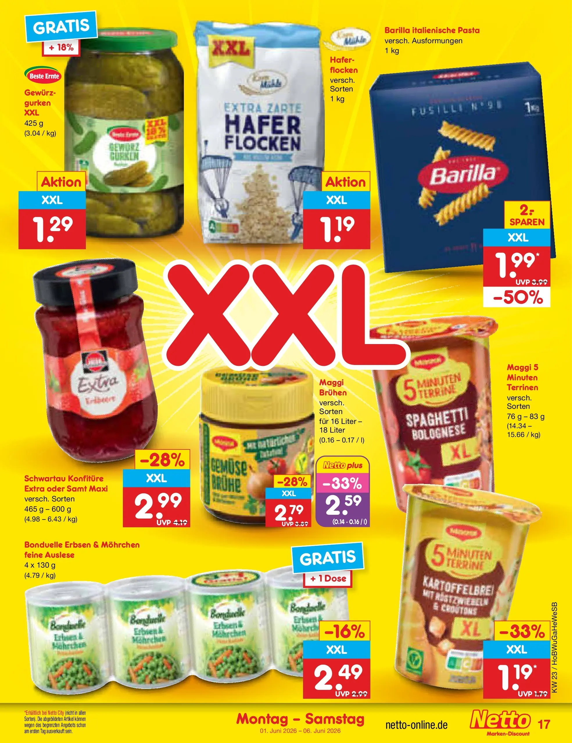 Netto Marken-Discount Prospekt Stemwede-Dielingen (ab 01.06.2026) » Angebote | Seite: 19 | Produkte: Barilla, Gemüse, Flocken, Erbsen Netto Marken-Discount Prospekt Stemwede-Dielingen (ab 01.06.2026) » Angebote | Seite: 19 | Produkte: Barilla, Gemüse, Flocken, Erbsen