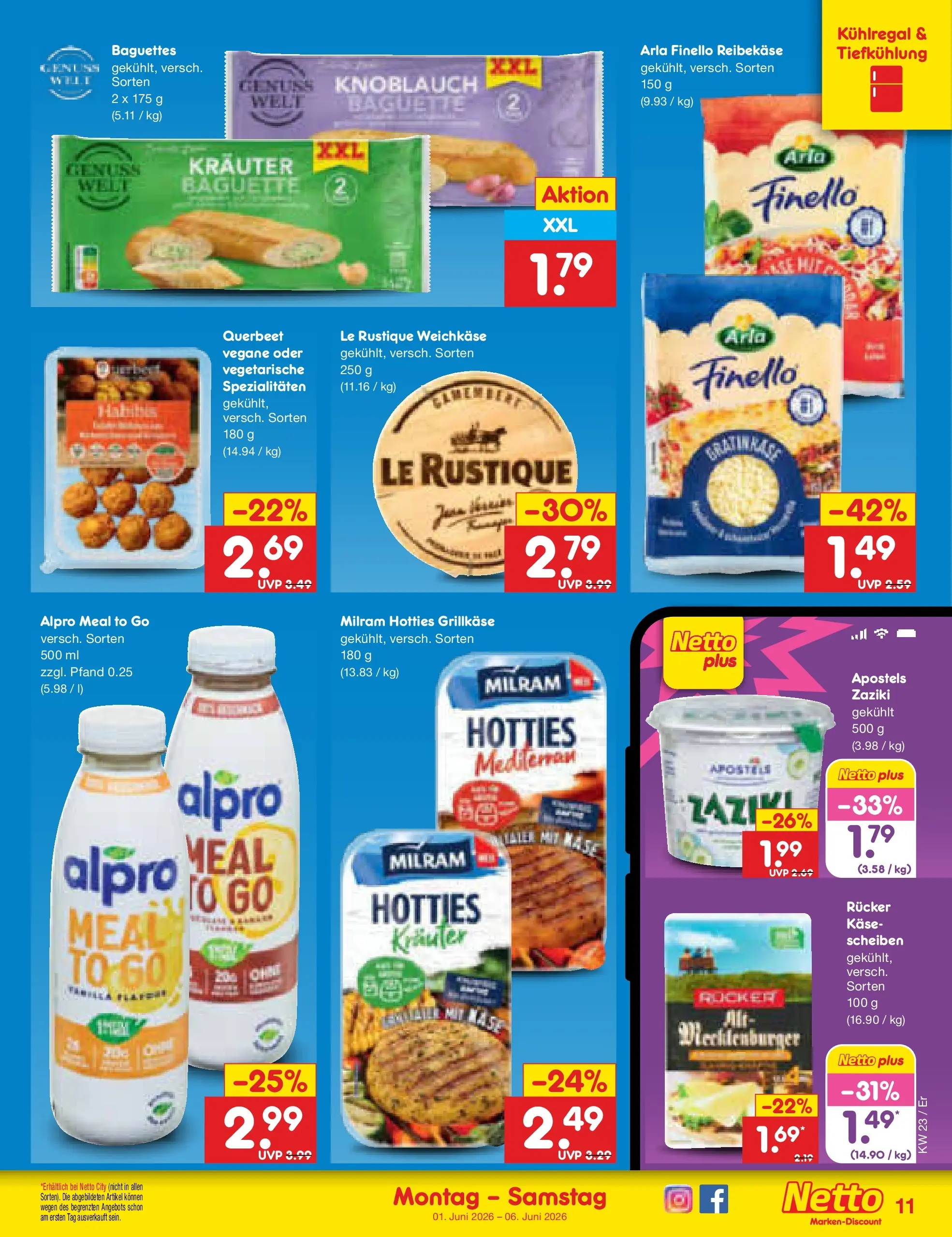 Netto Marken-Discount Prospekt Nordhausen (ab 01.06.2026) » Angebote | Seite: 11 | Produkte: Baguette, Alpro, Milram, Knoblauch