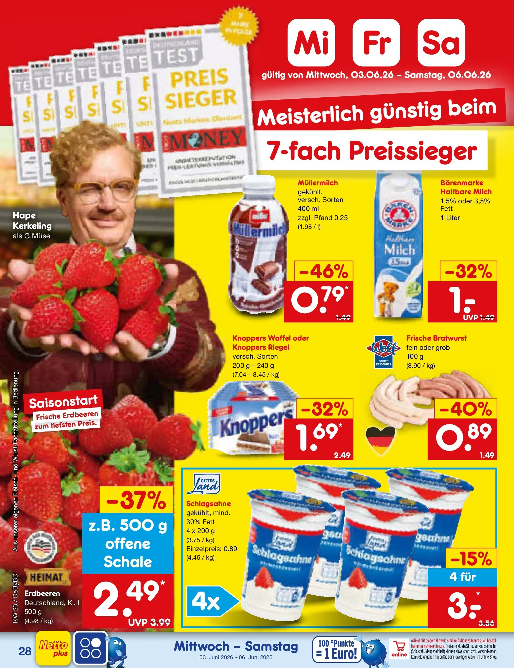 Netto Marken-Discount Prospekt Buttenwiesen (ab 01.06.2026) » Angebote | Seite: 42 | Produkte: Schlagsahne, Milch, Erdbeeren, Fleisch Netto Marken-Discount Prospekt Buttenwiesen (ab 01.06.2026) » Angebote | Seite: 42 | Produkte: Schlagsahne, Milch, Erdbeeren, Fleisch