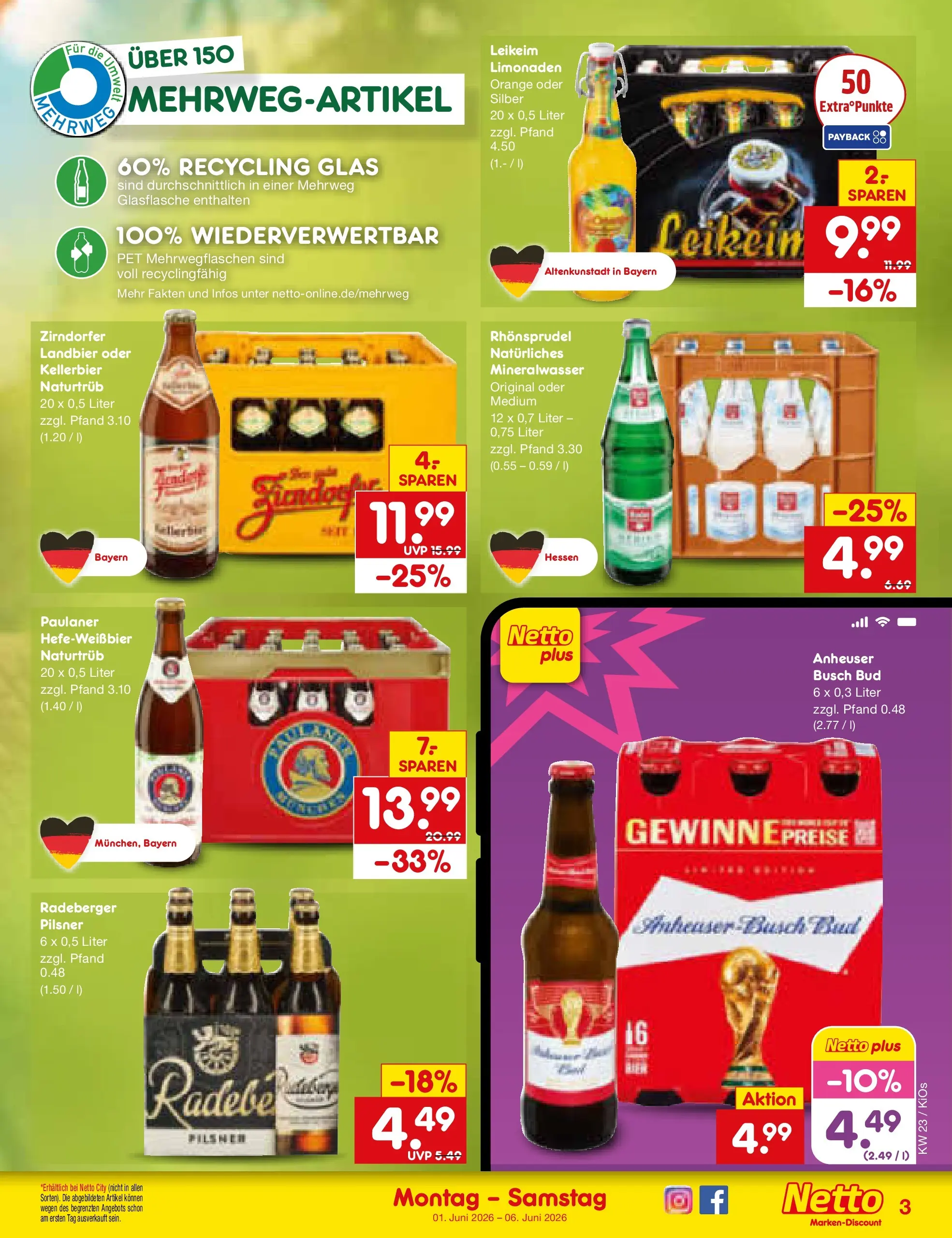 Netto Marken-Discount Prospekt Oberhaid (ab 01.06.2026) » Angebote | Seite: 31 | Produkte: Mineralwasser, Rhonsprudel, Radeberger pilsner, Paulaner