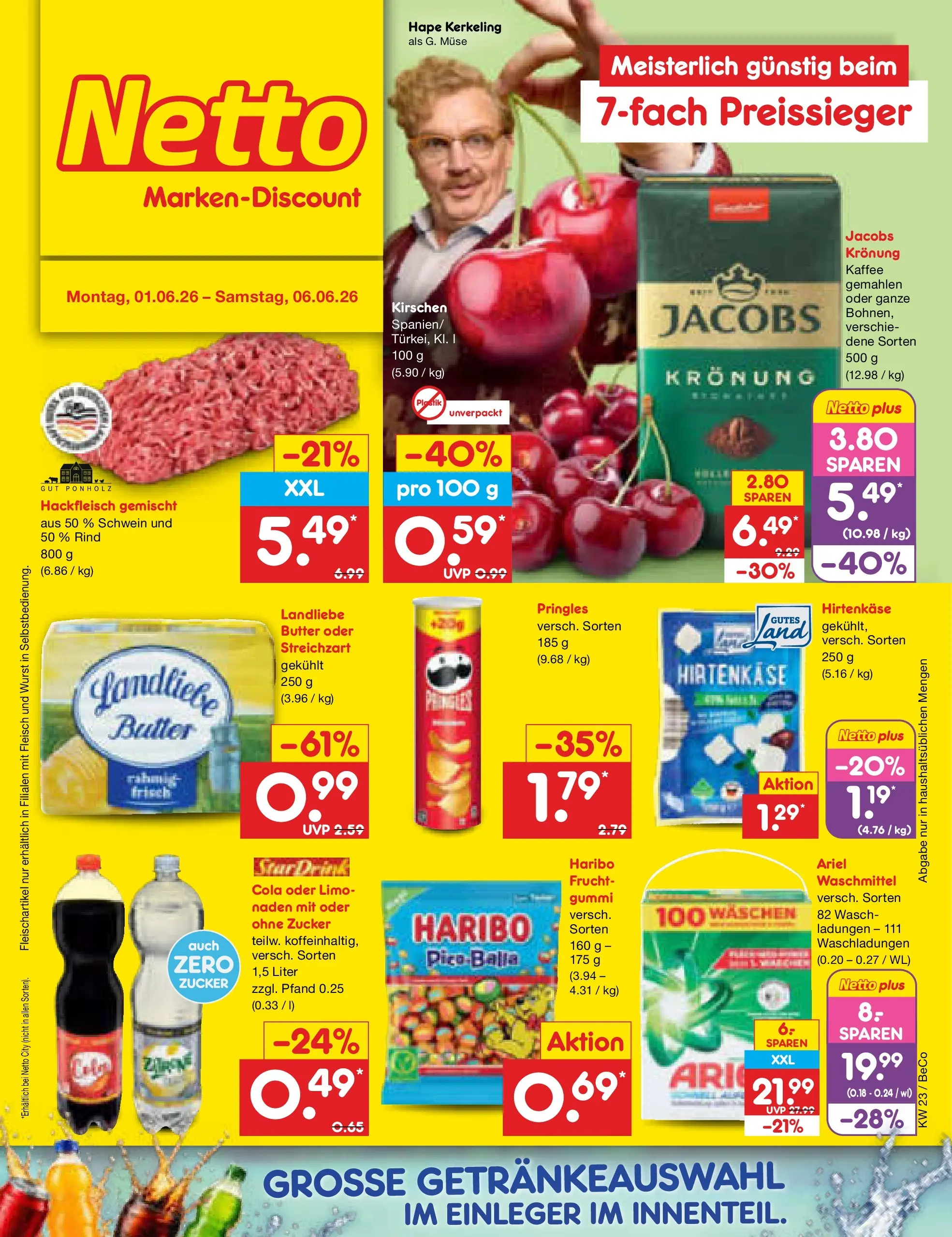 Netto Marken-Discount Prospekt Kremmen (ab 01.06.2026) » Angebote | Seite: 1 | Produkte: Butter, Kirschen, Zucker, Wurst Netto Marken-Discount Prospekt Kremmen (ab 01.06.2026) » Angebote | Seite: 1 | Produkte: Butter, Kirschen, Zucker, Wurst