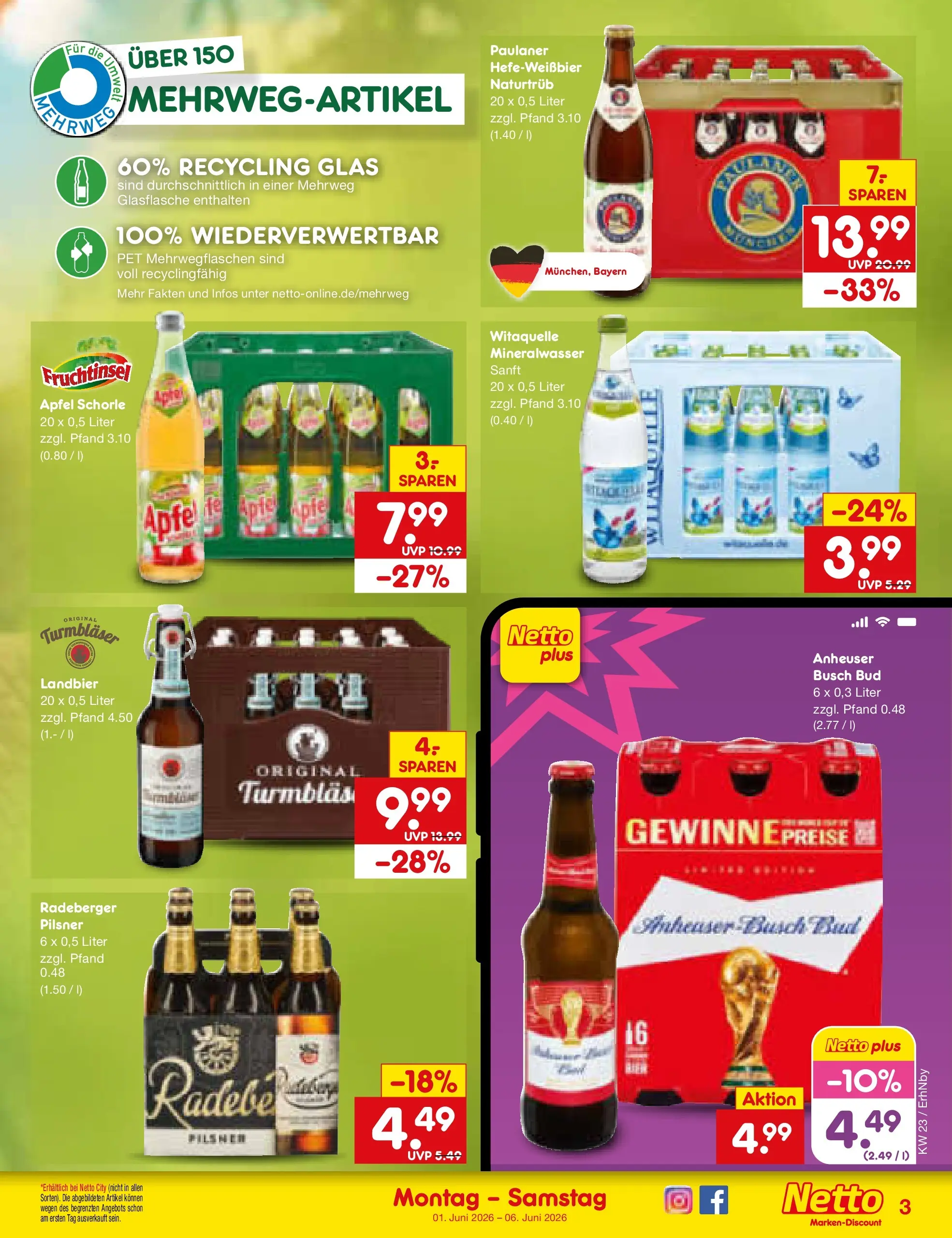Netto Marken-Discount Prospekt Metten (ab 01.06.2026) » Angebote | Seite: 31 | Produkte: Äpfel, Mineralwasser, Radeberger pilsner, Paulaner