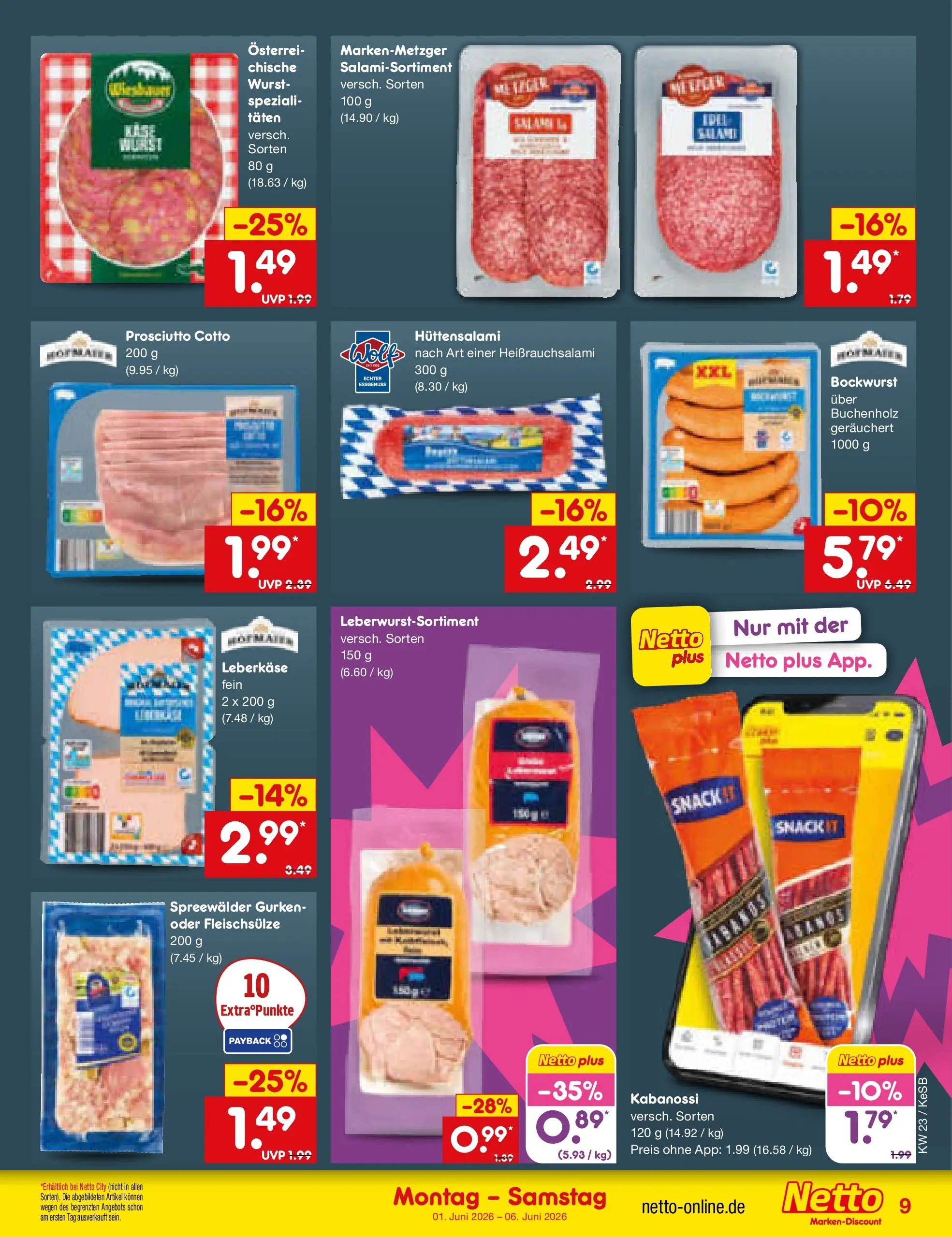 Netto Marken-Discount Prospekt Bonn (ab 01.06.2026) » Angebote | Seite: 9 | Produkte: Bockwurst, Wurst, Gurken, Leberkase Netto Marken-Discount Prospekt Bonn (ab 01.06.2026) » Angebote | Seite: 9 | Produkte: Bockwurst, Wurst, Gurken, Leberkase