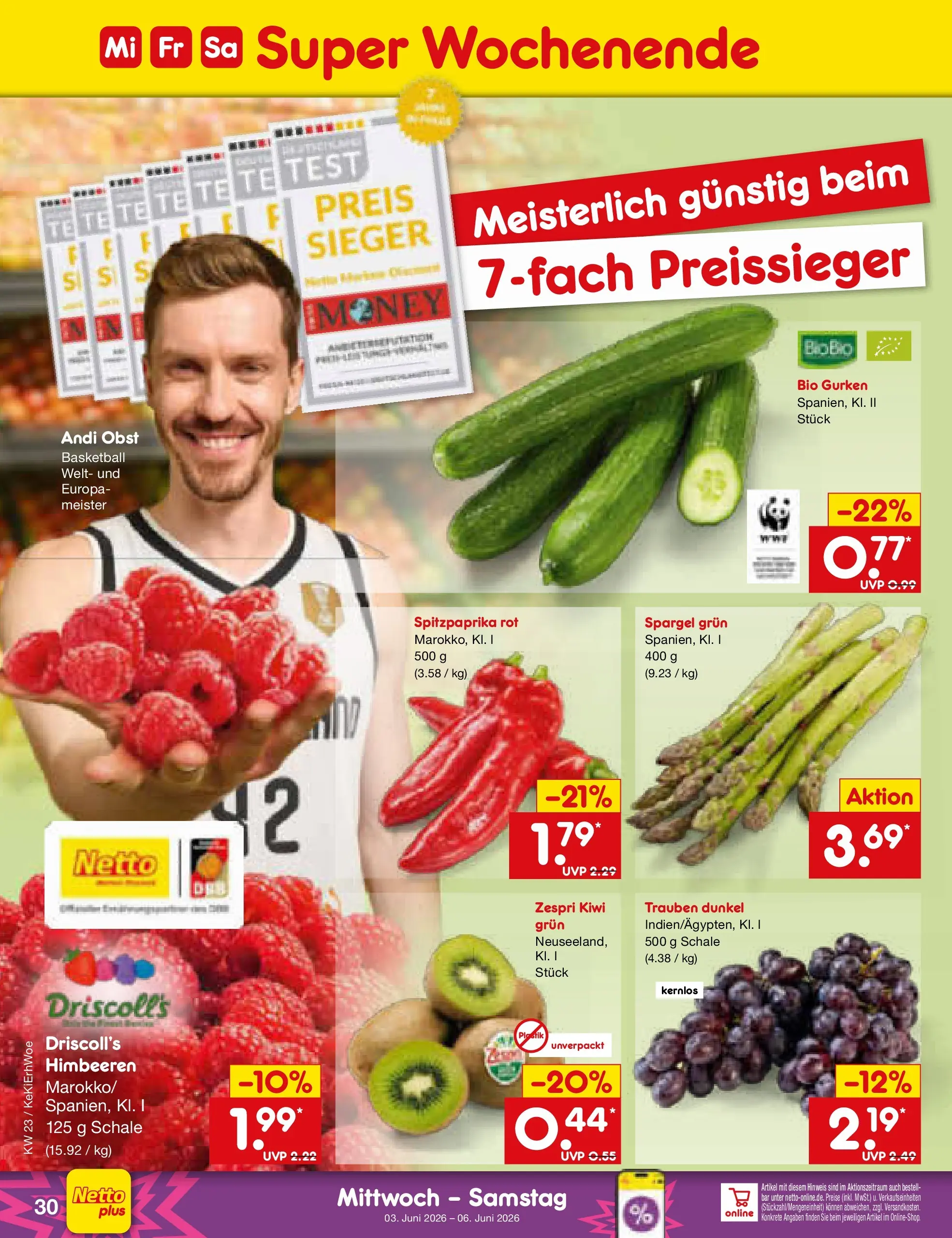 Netto Marken-Discount Prospekt Bad Friedrichshall (ab 01.06.2026) » Angebote | Seite: 44 | Produkte: Himbeeren, Basketball, Kiwi, Gurken Netto Marken-Discount Prospekt Bad Friedrichshall (ab 01.06.2026) » Angebote | Seite: 44 | Produkte: Himbeeren, Basketball, Kiwi, Gurken