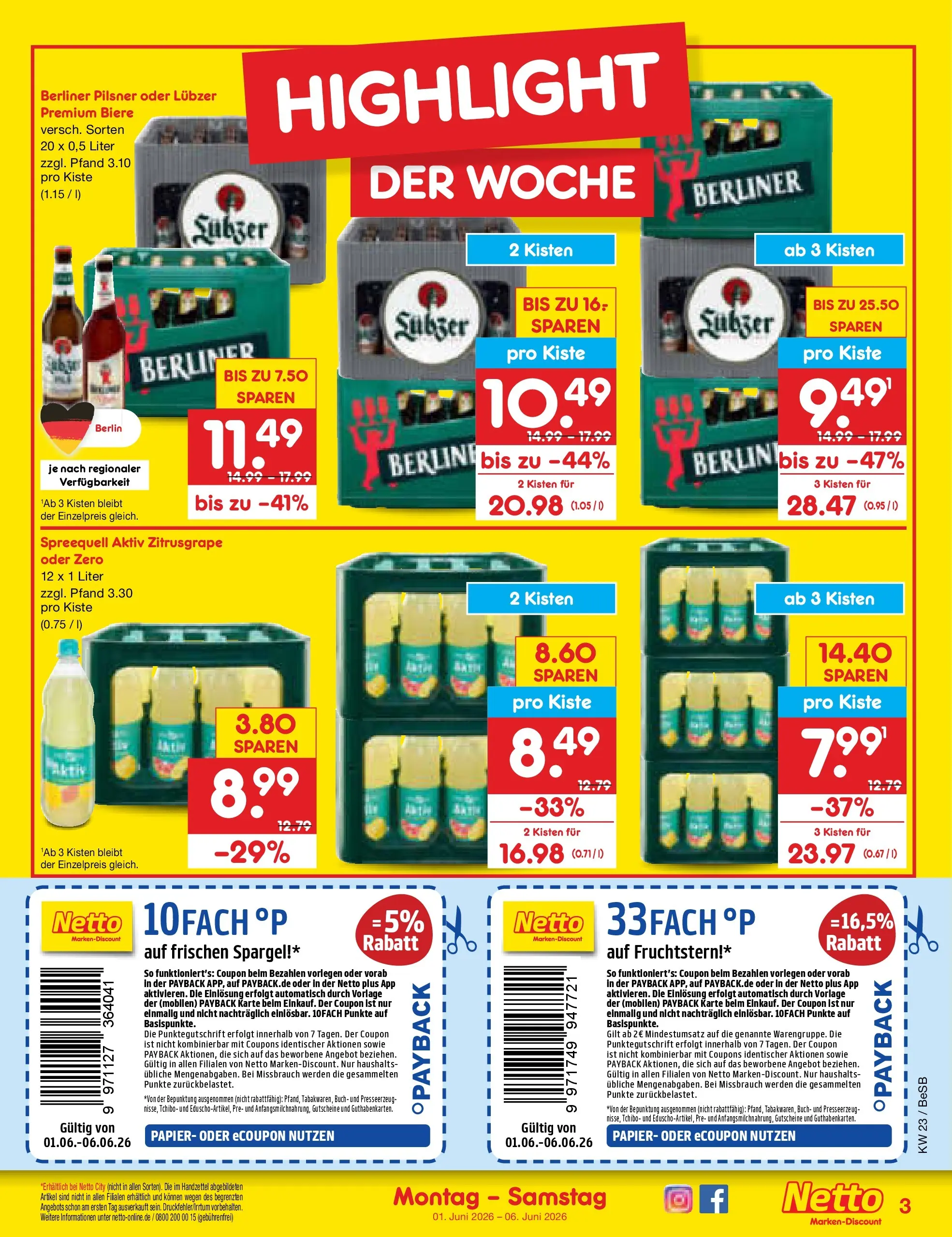 Netto Marken-Discount Prospekt Kremmen (ab 01.06.2026) » Angebote | Seite: 3 | Produkte: Berliner, Spargel, Lubzer, Berliner pilsner Netto Marken-Discount Prospekt Kremmen (ab 01.06.2026) » Angebote | Seite: 3 | Produkte: Berliner, Spargel, Lubzer, Berliner pilsner