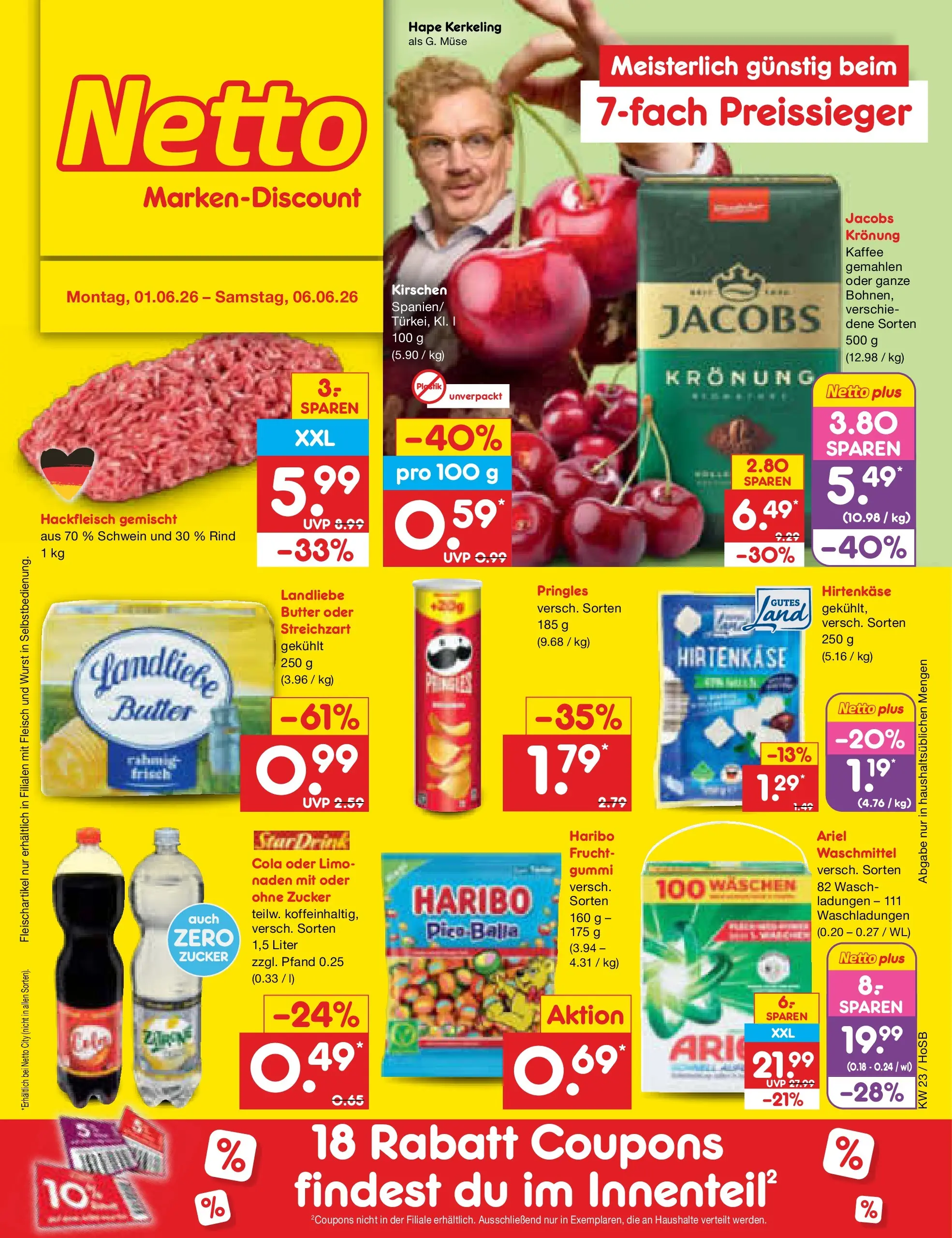 Netto Marken-Discount Prospekt Hannover (ab 01.06.2026) » Angebote | Seite: 1 | Produkte: Cola, Kirschen, Fleisch, Hackfleisch Netto Marken-Discount Prospekt Hannover (ab 01.06.2026) » Angebote | Seite: 1 | Produkte: Cola, Kirschen, Fleisch, Hackfleisch