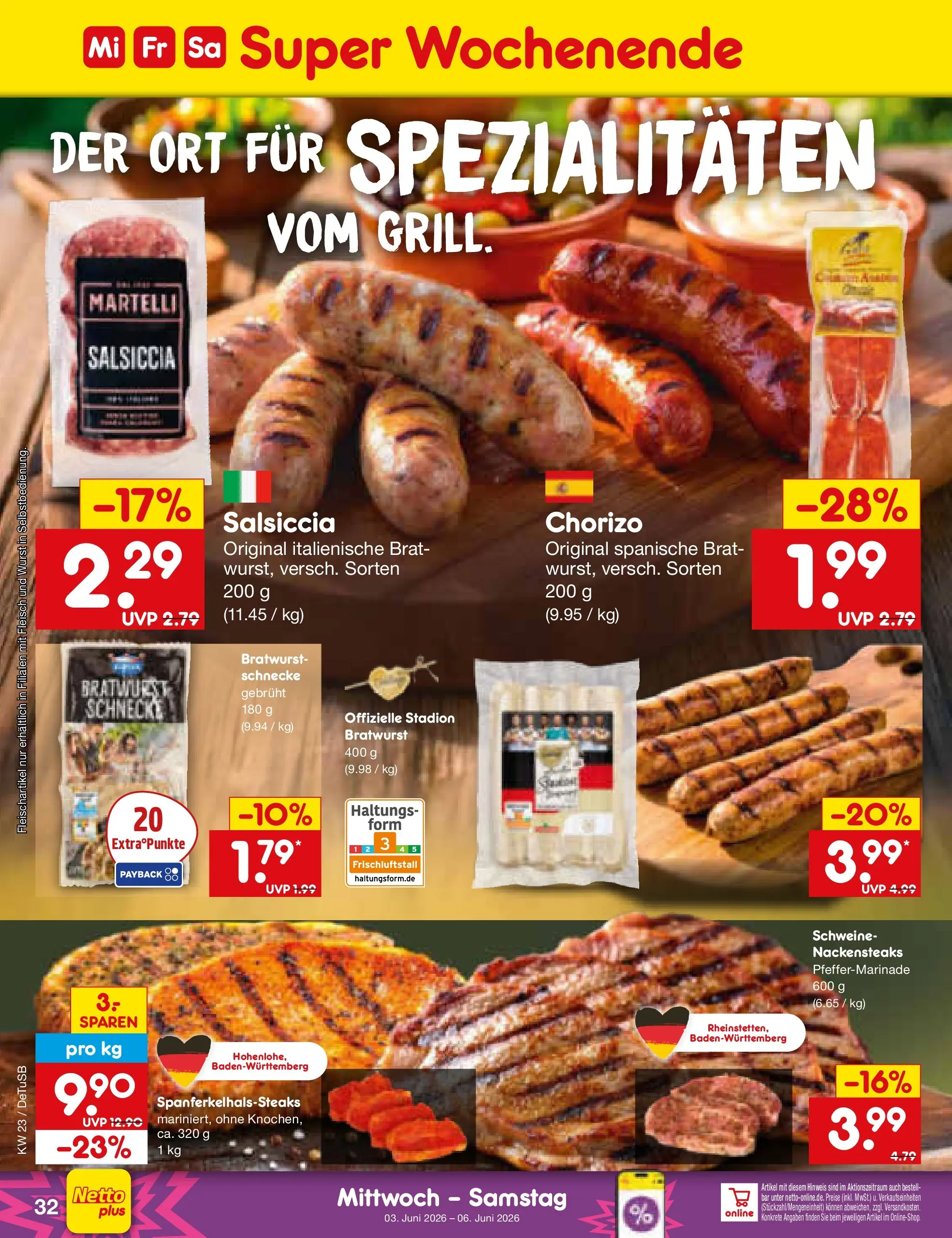 Netto Marken-Discount Prospekt Waiblingen-Bittenfeld (ab 01.06.2026) » Angebote | Seite: 46 | Produkte: Nackensteaks, Bratwurst, Wurst, Fleisch