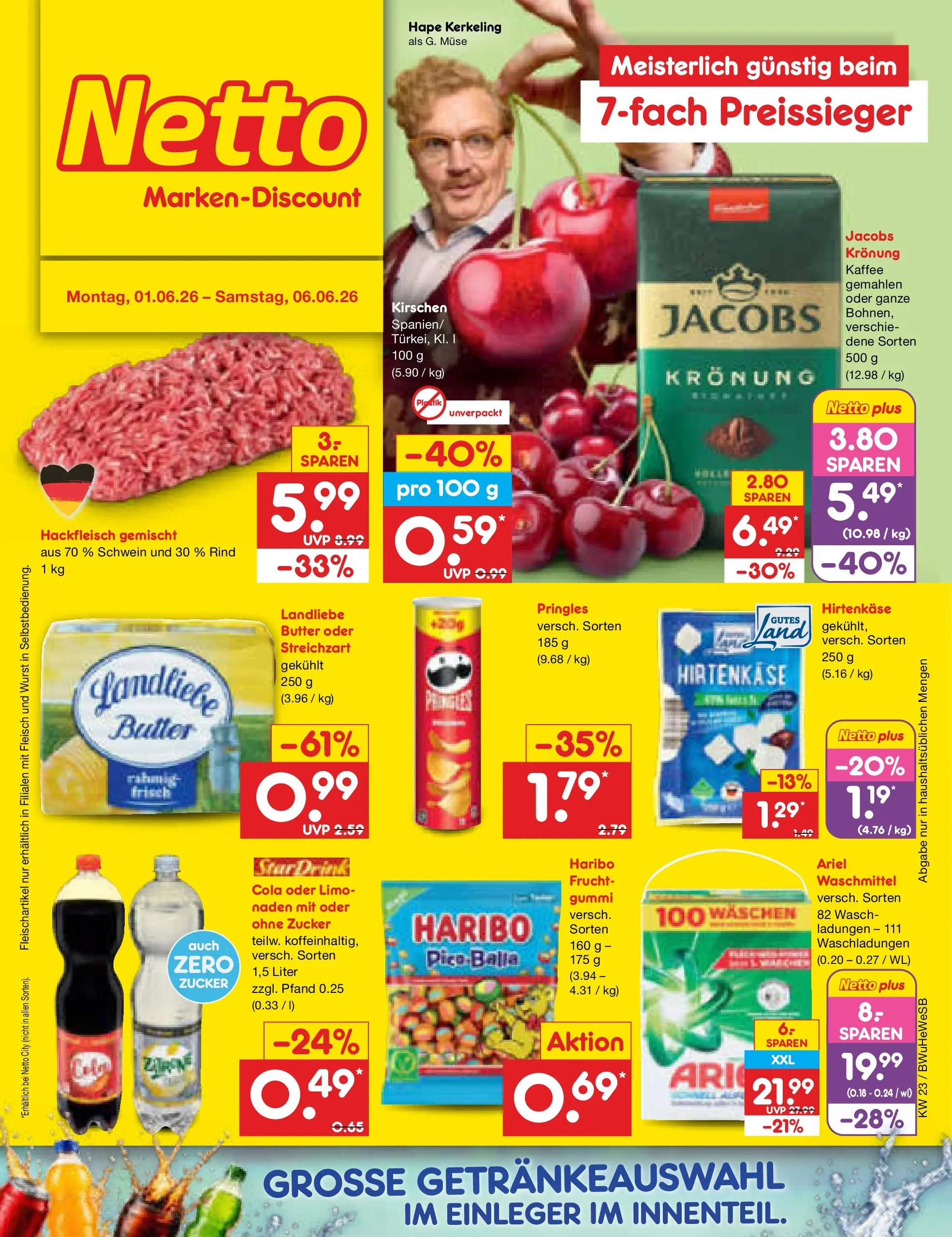 Netto Marken-Discount Prospekt Stemwede-Dielingen (ab 01.06.2026) » Angebote | Seite: 1 | Produkte: Cola, Ariel, Pringles, Hackfleisch Netto Marken-Discount Prospekt Stemwede-Dielingen (ab 01.06.2026) » Angebote | Seite: 1 | Produkte: Cola, Ariel, Pringles, Hackfleisch
