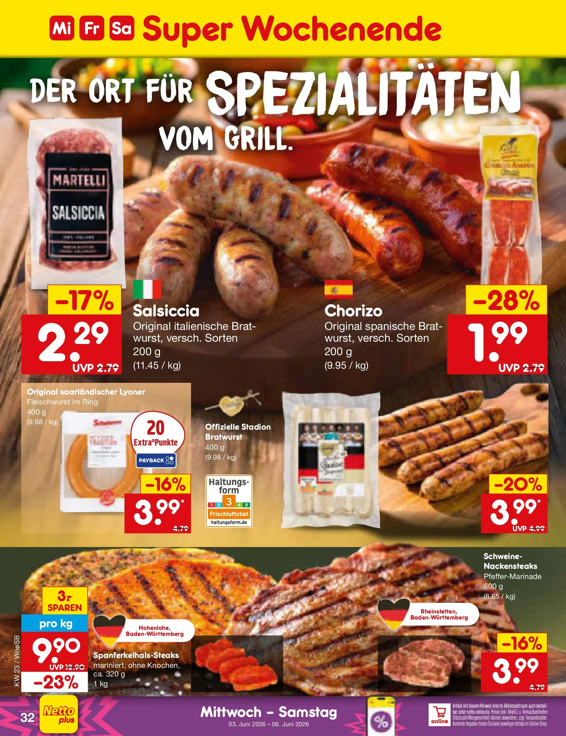 Netto Marken-Discount Prospekt Gemmingen (ab 01.06.2026) » Angebote | Seite: 46 | Produkte: Nackensteaks, Bratwurst Netto Marken-Discount Prospekt Gemmingen (ab 01.06.2026) » Angebote | Seite: 46 | Produkte: Nackensteaks, Bratwurst