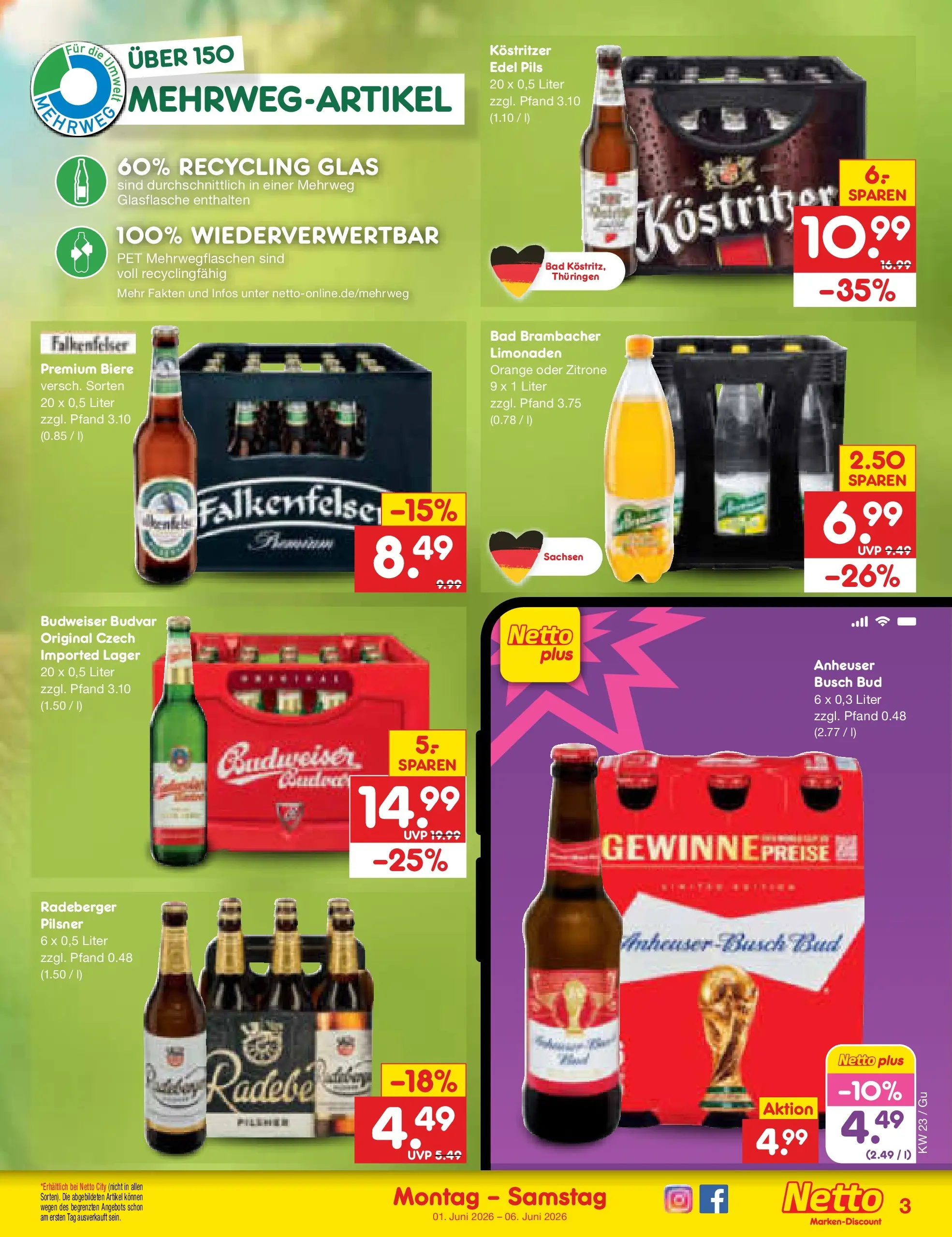 Netto Marken-Discount Prospekt Augustusburg (ab 01.06.2026) » Angebote | Seite: 31 | Produkte: Bad, Pils, Budweiser, Radeberger pilsner