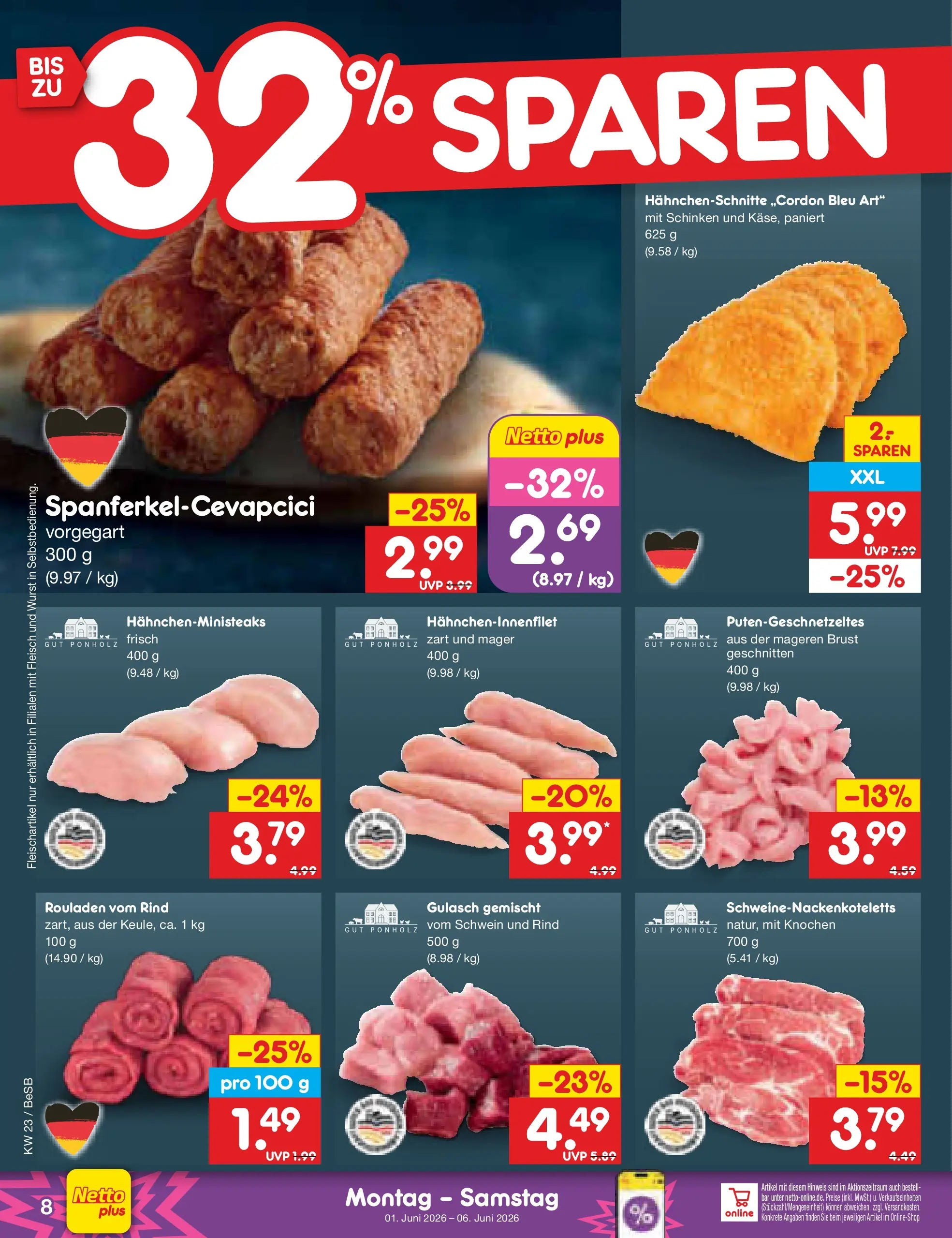 Netto Marken-Discount Prospekt Kremmen (ab 01.06.2026) » Angebote | Seite: 8 | Produkte: Gulasch, Wurst, Schinken, Fleisch Netto Marken-Discount Prospekt Kremmen (ab 01.06.2026) » Angebote | Seite: 8 | Produkte: Gulasch, Wurst, Schinken, Fleisch