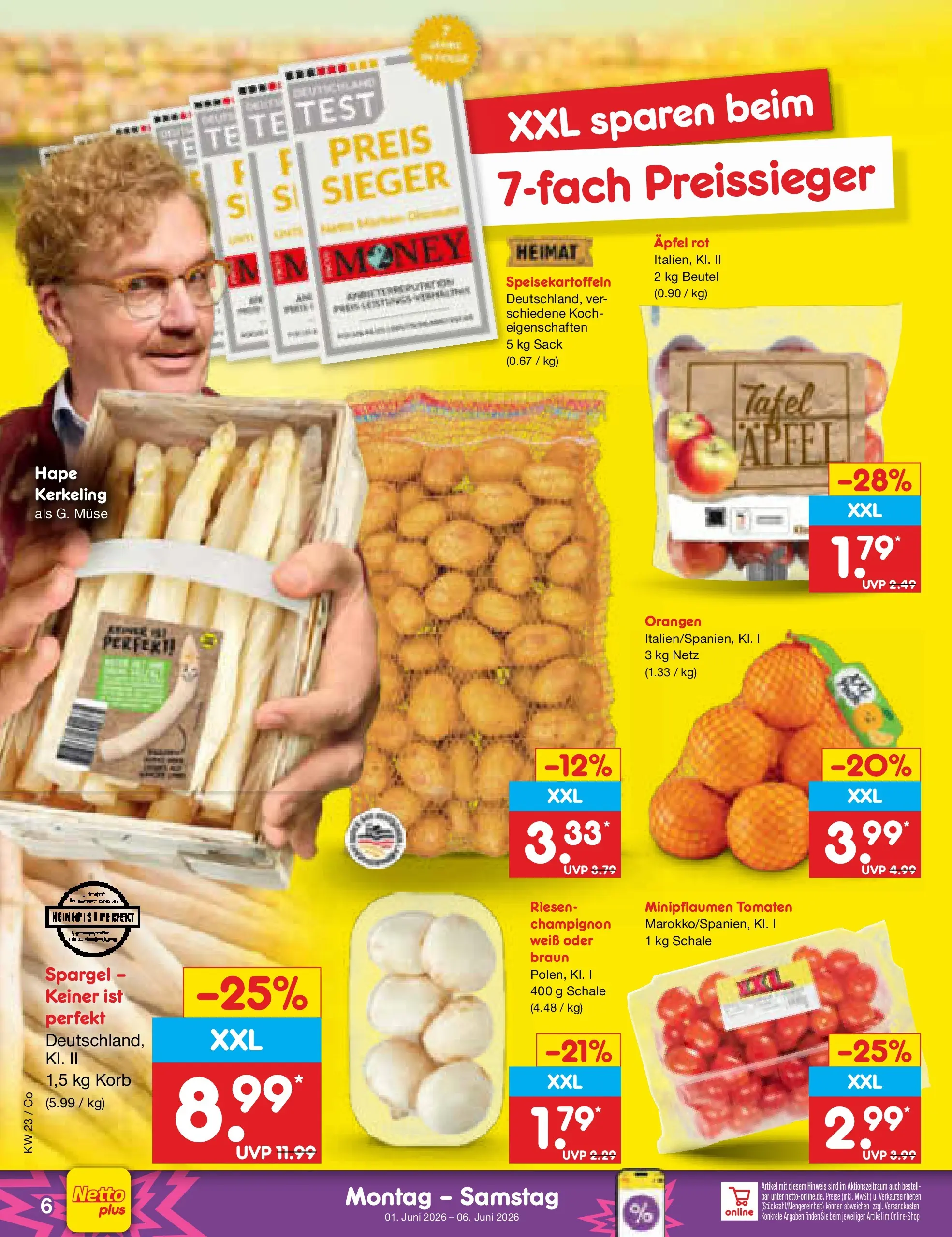 Netto Marken-Discount Prospekt Bitterfeld-Wolfen (ab 01.06.2026) » Angebote | Seite: 6 | Produkte: Korb, Äpfel, Tomaten, Spargel