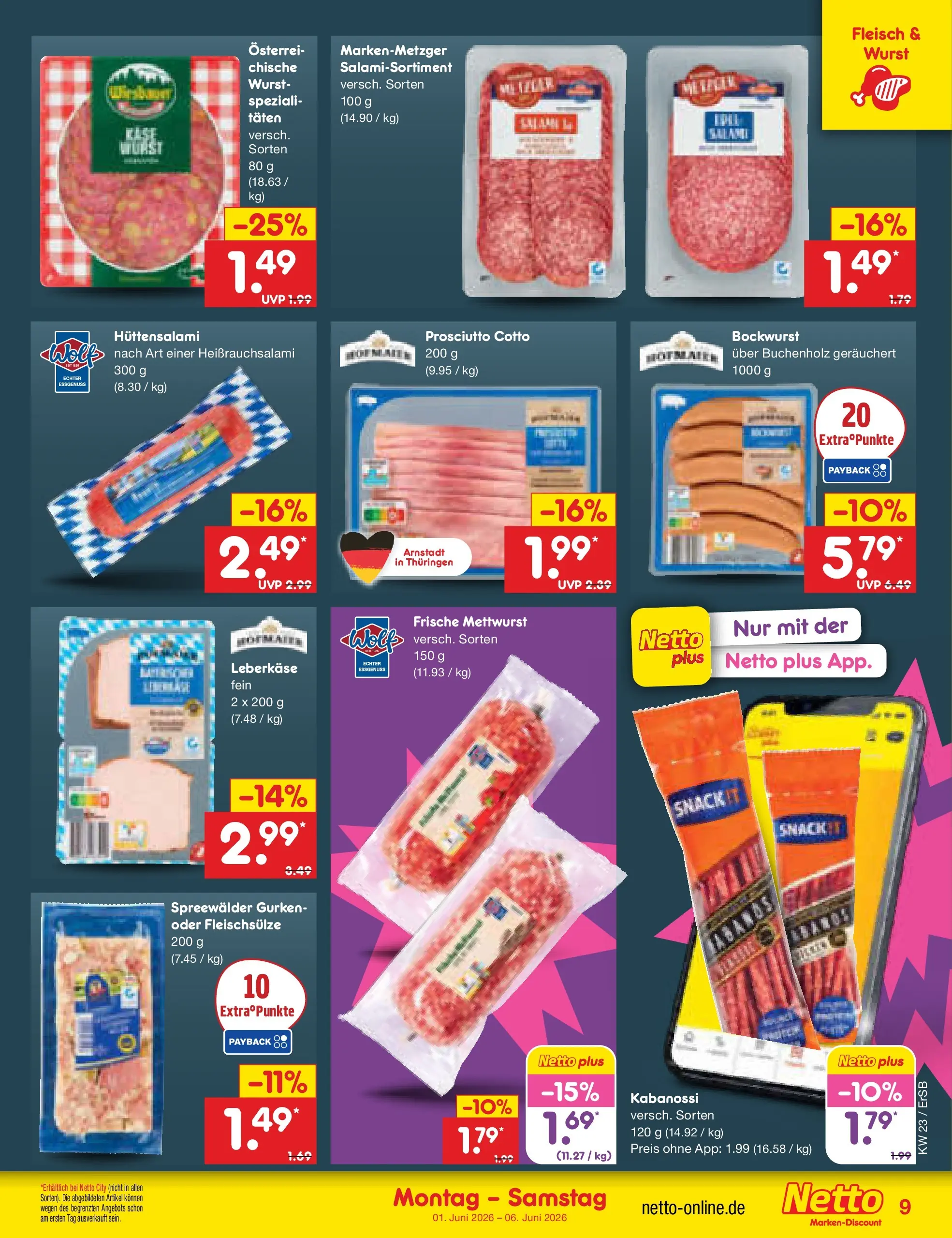 Netto Marken-Discount Prospekt Nordhausen (ab 01.06.2026) » Angebote | Seite: 9 | Produkte: Käse, Wurst, Fleisch, Gurken