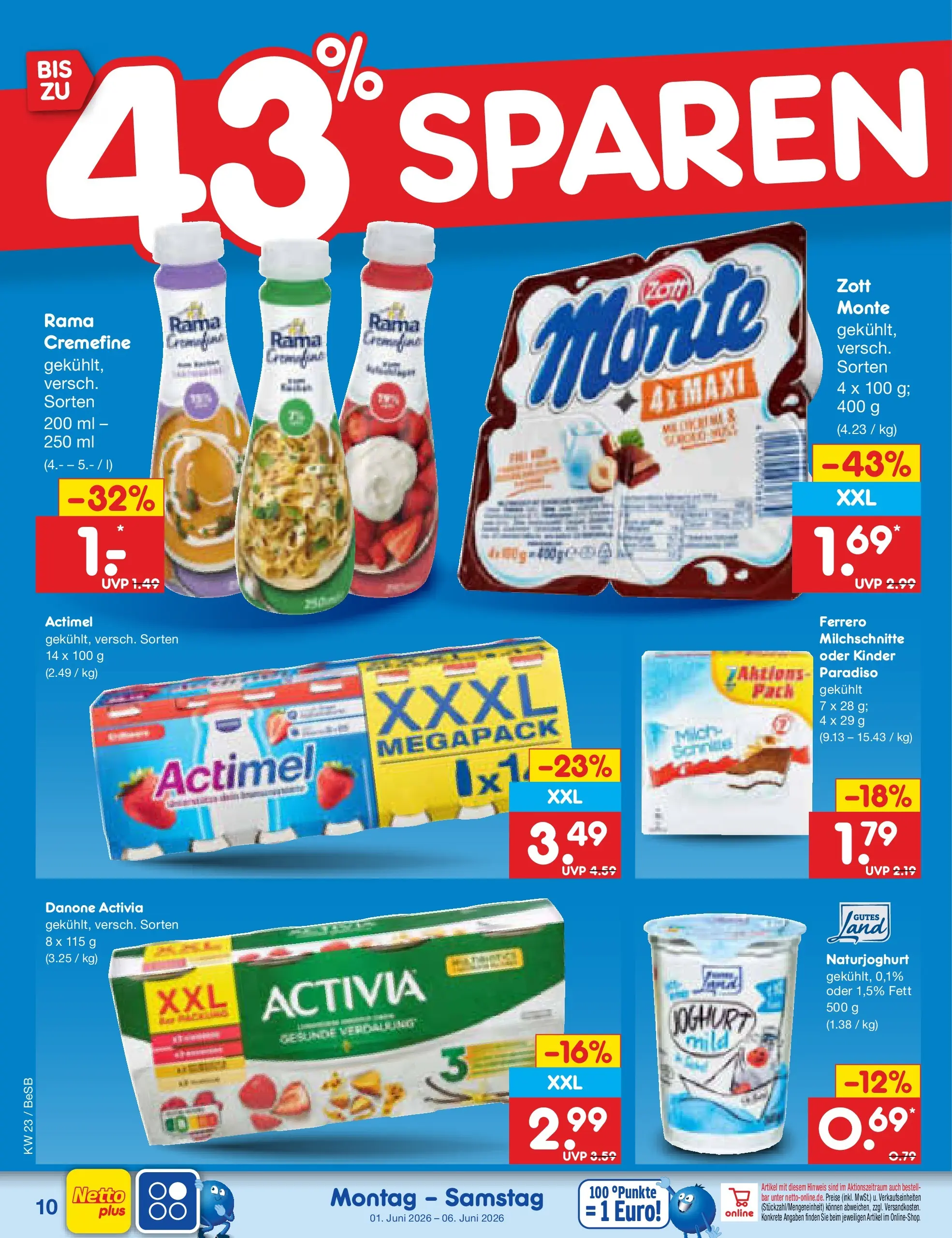 Netto Marken-Discount Prospekt Kremmen (ab 01.06.2026) » Angebote | Seite: 10 | Produkte: Activia, Actimel, Milch, Joghurt Netto Marken-Discount Prospekt Kremmen (ab 01.06.2026) » Angebote | Seite: 10 | Produkte: Activia, Actimel, Milch, Joghurt