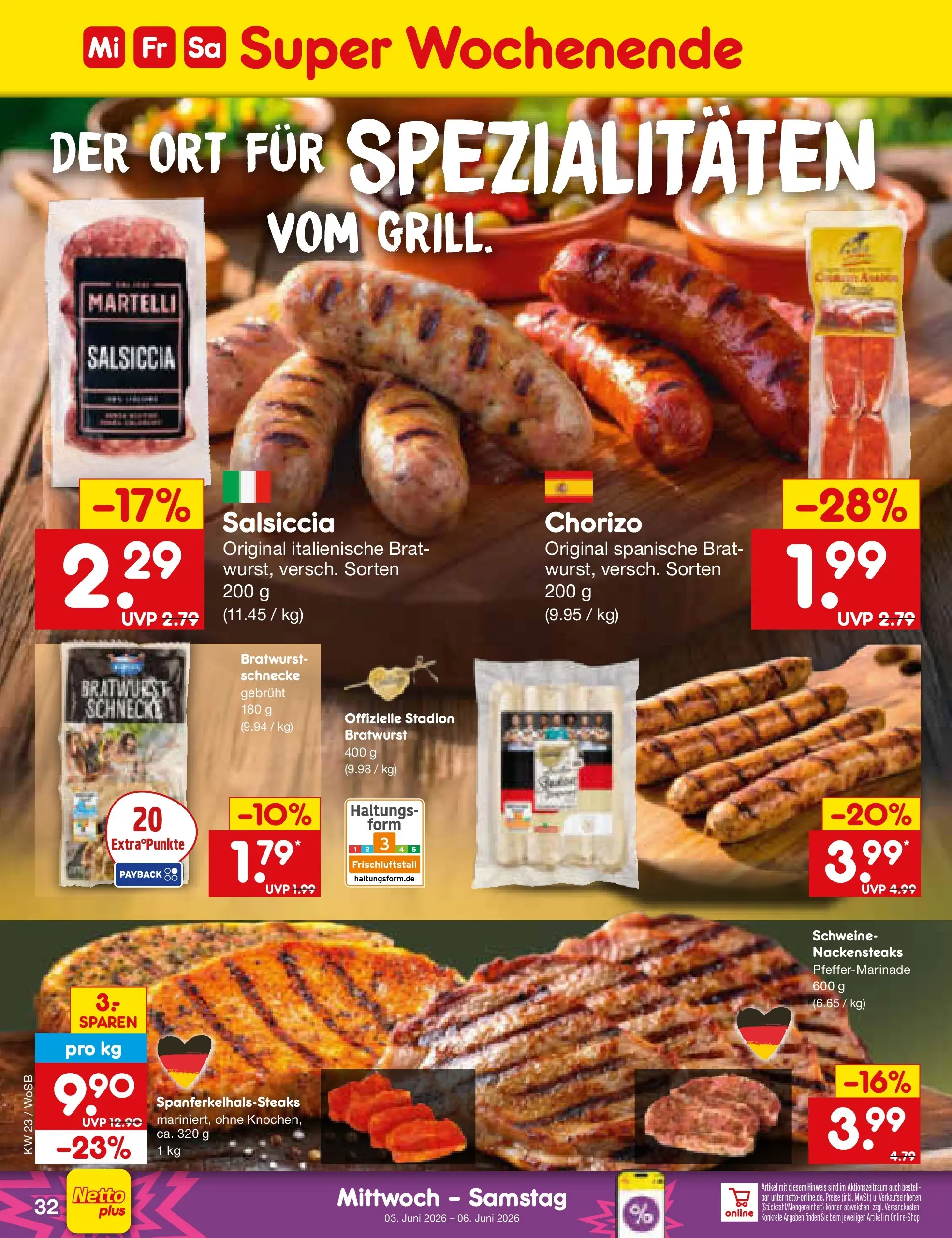 Netto Marken-Discount Prospekt Mannheim (ab 01.06.2026) » Angebote | Seite: 46 | Produkte: Nackensteaks, Bratwurst Netto Marken-Discount Prospekt Mannheim (ab 01.06.2026) » Angebote | Seite: 46 | Produkte: Nackensteaks, Bratwurst
