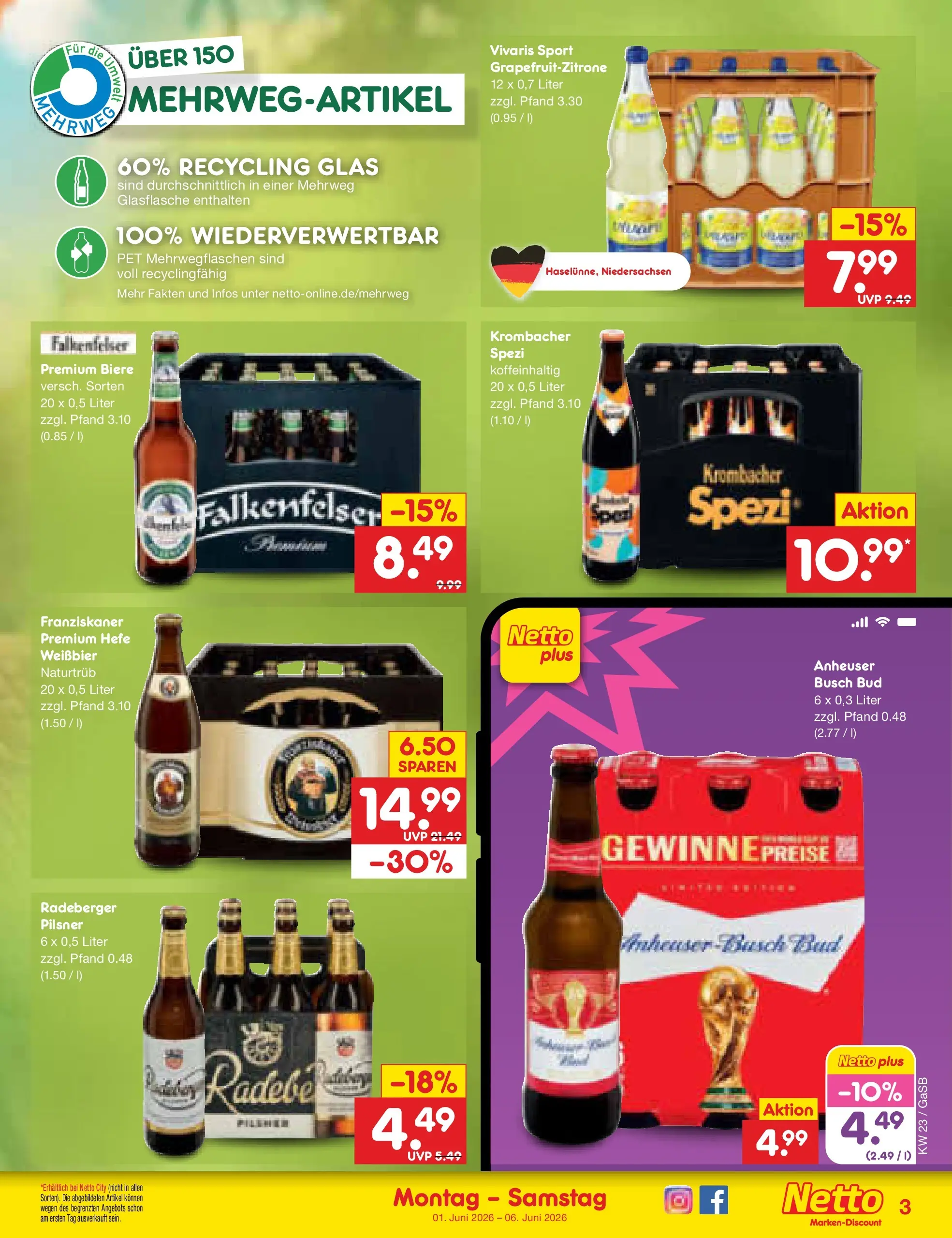 Netto Marken-Discount Prospekt Bremen-Lesum (ab 01.06.2026) » Angebote | Seite: 31 | Produkte: Franziskaner, Weißbier, Krombacher, Radeberger pilsner