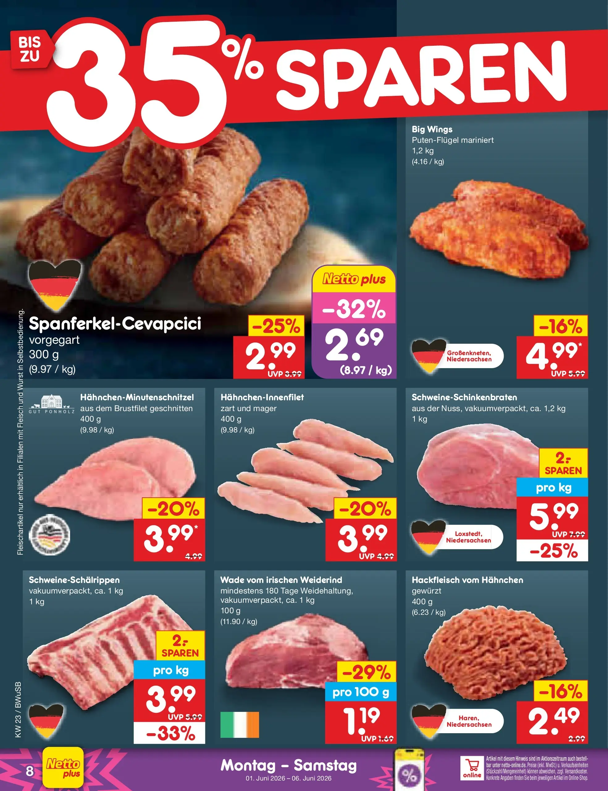 Netto Marken-Discount Prospekt Stemwede-Dielingen (ab 01.06.2026) » Angebote | Seite: 8 | Produkte: Hahnchen, Wurst, Fleisch, Hackfleisch Netto Marken-Discount Prospekt Stemwede-Dielingen (ab 01.06.2026) » Angebote | Seite: 8 | Produkte: Hahnchen, Wurst, Fleisch, Hackfleisch