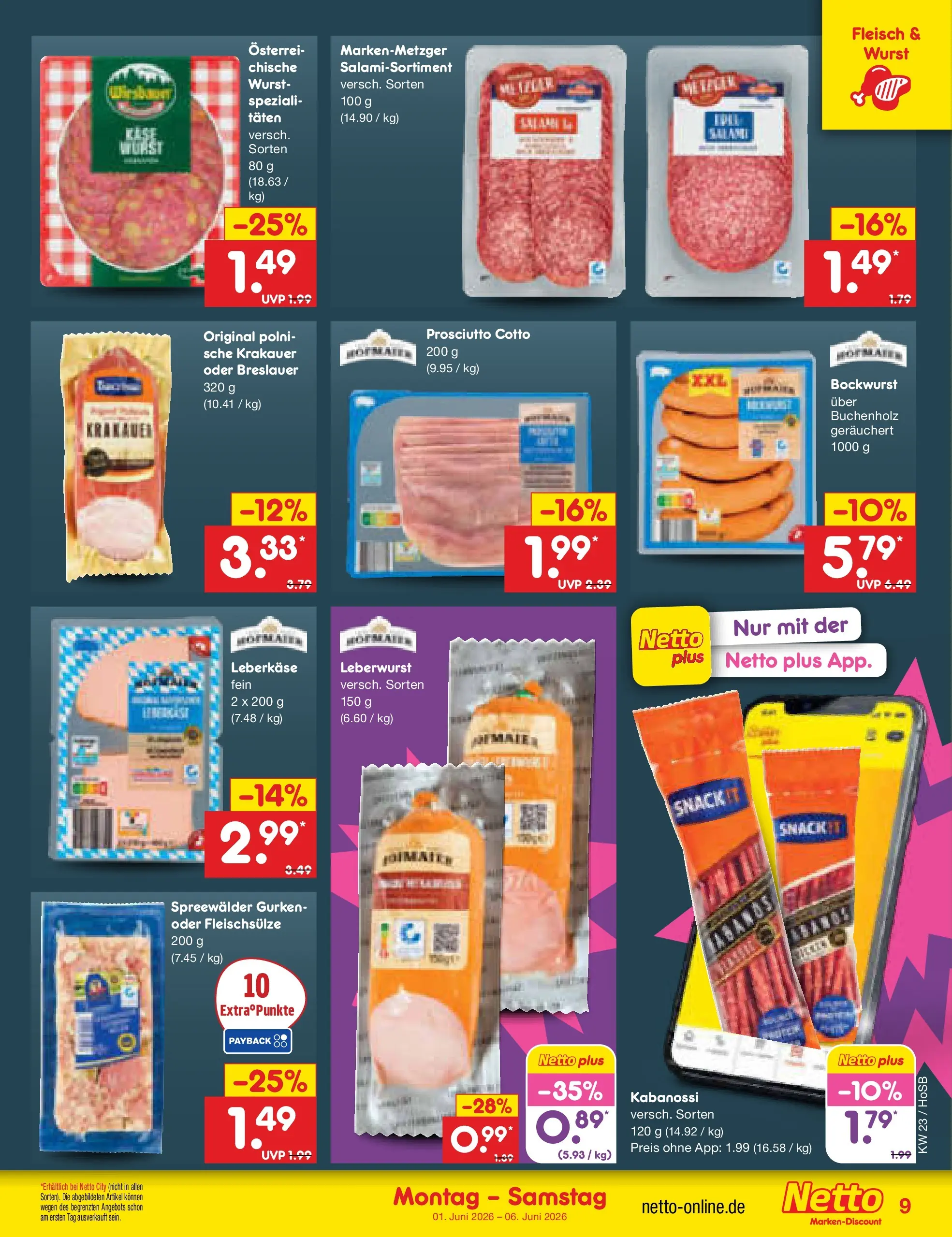 Netto Marken-Discount Prospekt Hannover (ab 01.06.2026) » Angebote | Seite: 9 | Produkte: Bockwurst, Wurst, Fleisch, Leberkase Netto Marken-Discount Prospekt Hannover (ab 01.06.2026) » Angebote | Seite: 9 | Produkte: Bockwurst, Wurst, Fleisch, Leberkase