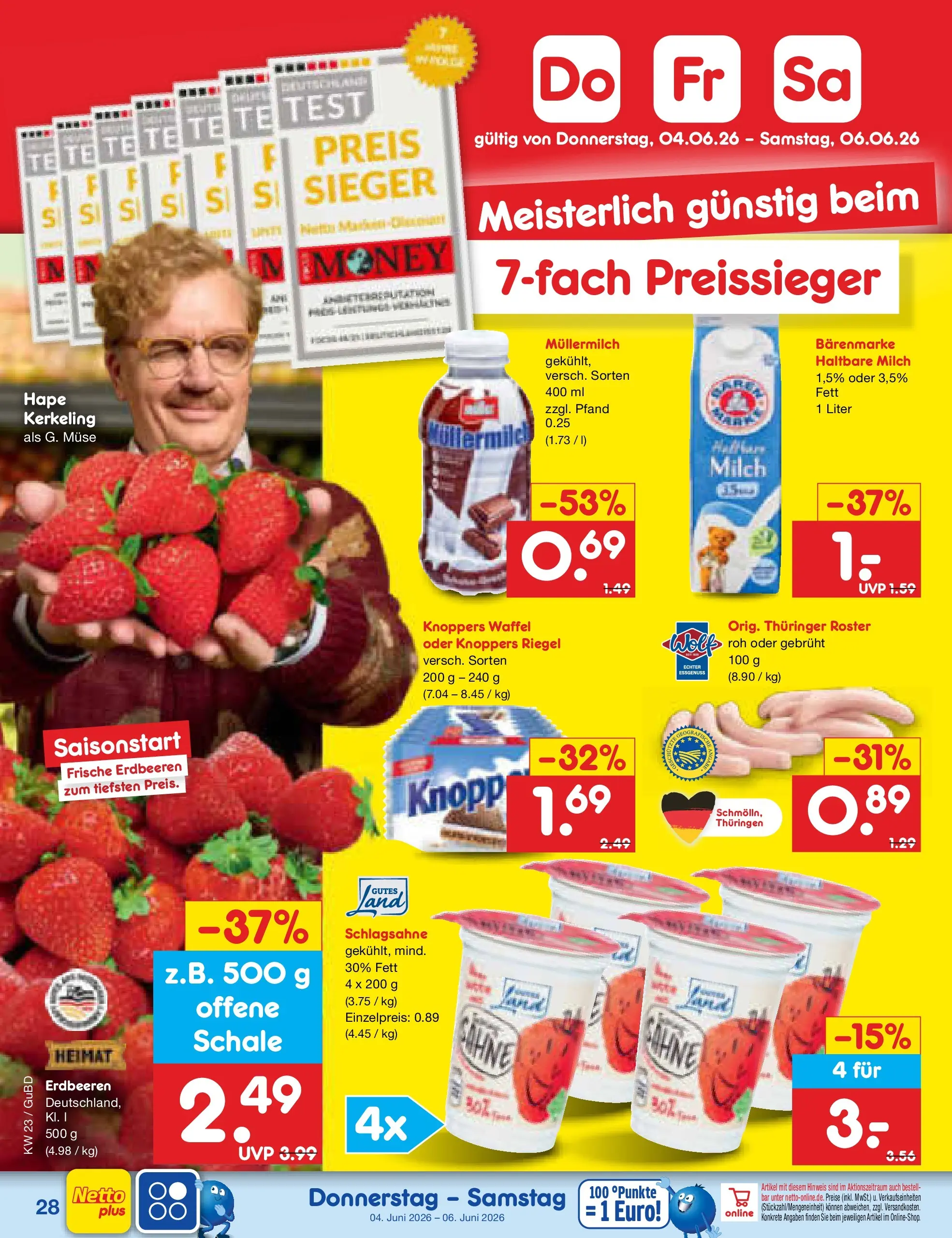 Netto Marken-Discount Prospekt Augustusburg (ab 01.06.2026) » Angebote | Seite: 42 | Produkte: Schlagsahne, Haltbare milch, Knoppers, Müllermilch