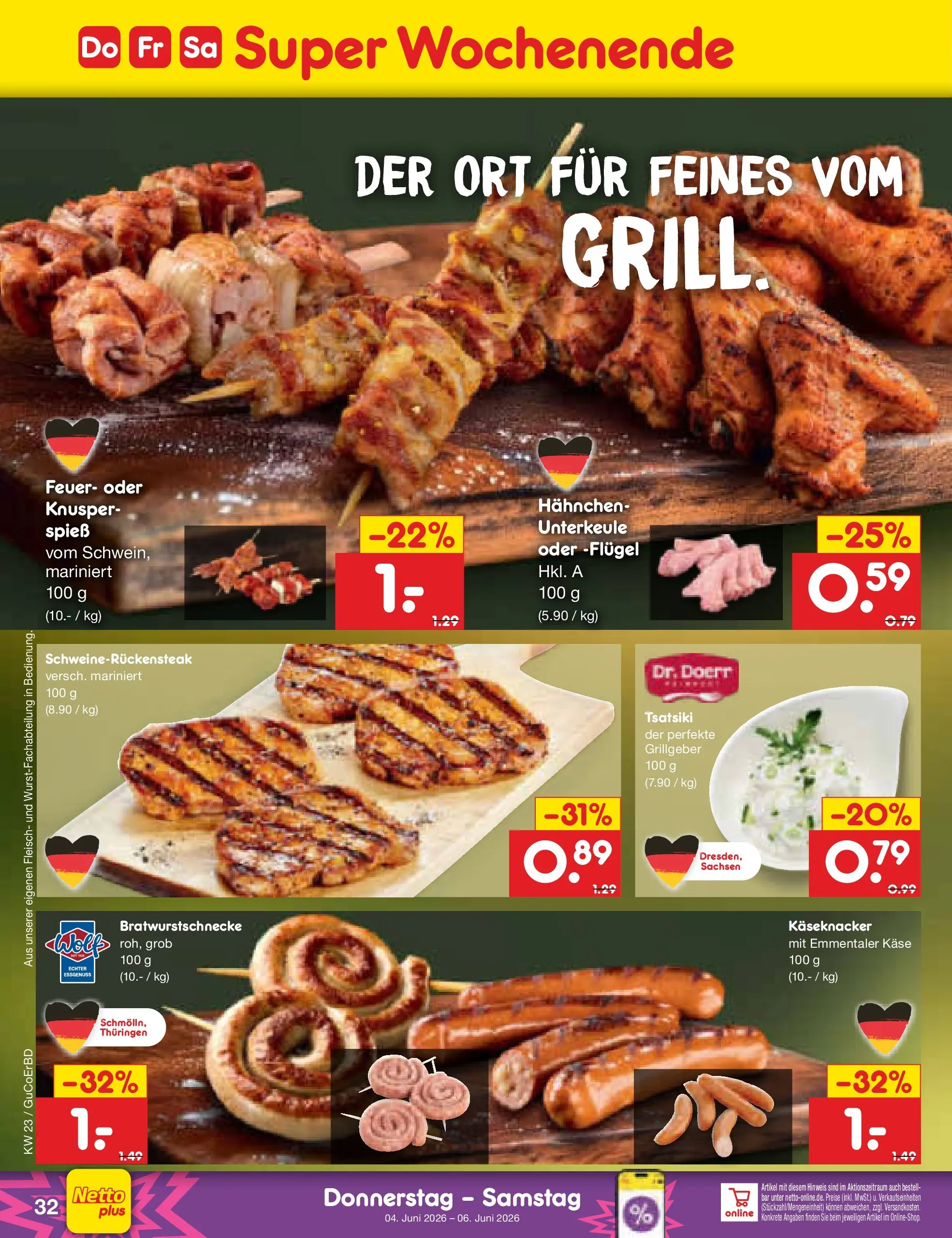 Netto Marken-Discount Prospekt Augustusburg (ab 01.06.2026) » Angebote | Seite: 46 | Produkte: Hahnchen, Käse, Fleisch