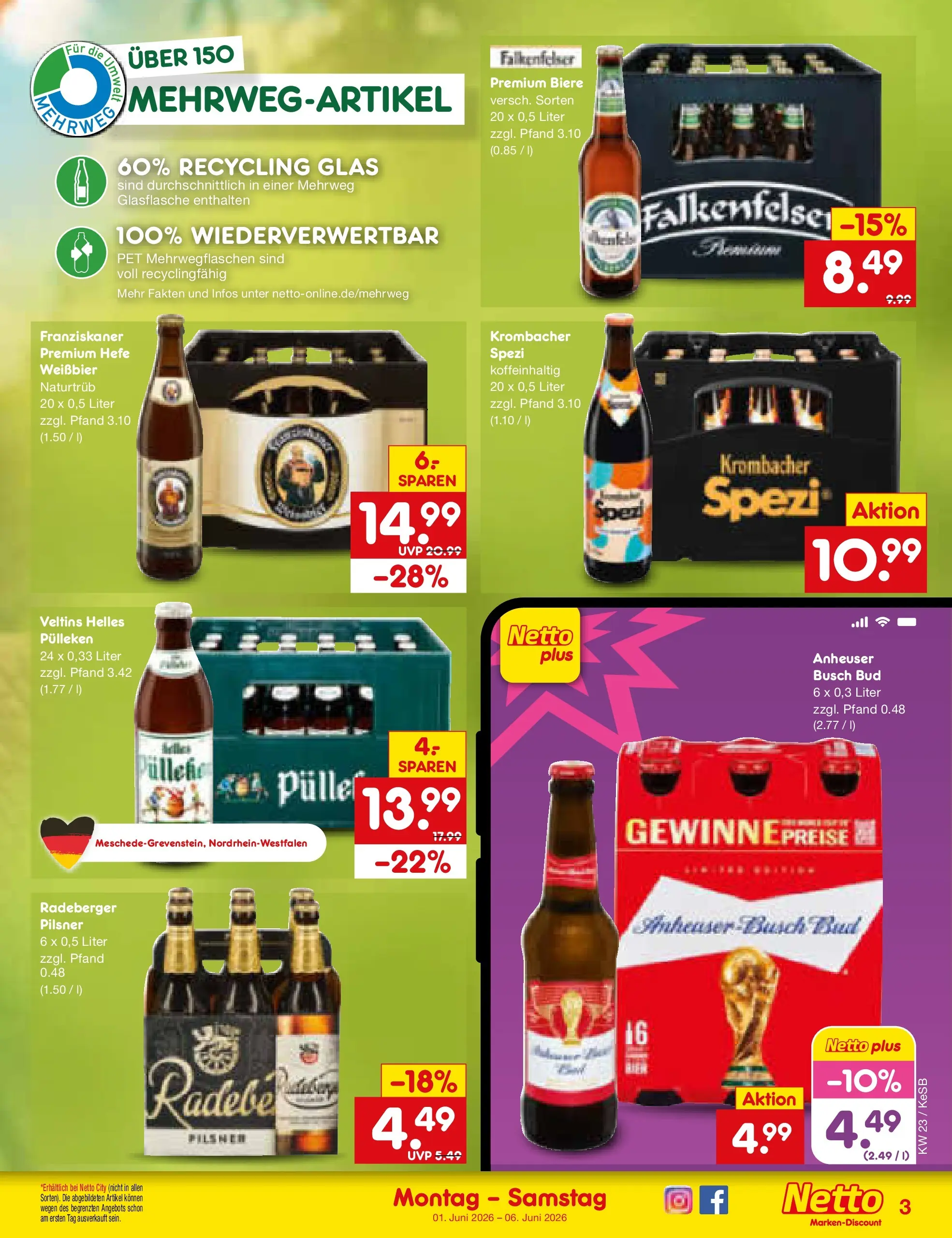 Netto Marken-Discount Prospekt Bonn (ab 01.06.2026) » Angebote | Seite: 31 | Produkte: Weißbier, Krombacher, Radeberger pilsner, Veltins Netto Marken-Discount Prospekt Bonn (ab 01.06.2026) » Angebote | Seite: 31 | Produkte: Weißbier, Krombacher, Radeberger pilsner, Veltins