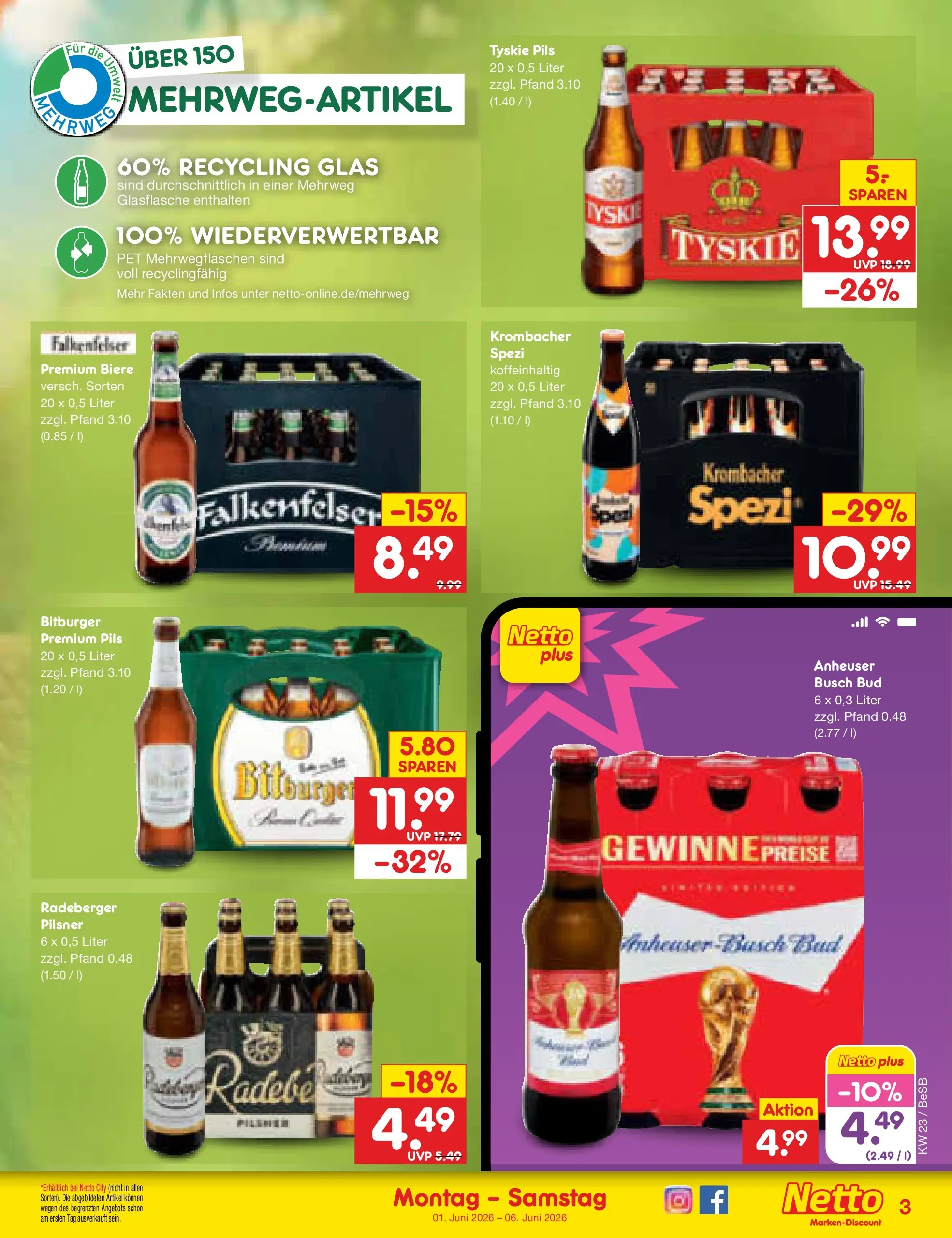 Netto Marken-Discount Prospekt Kremmen (ab 01.06.2026) » Angebote | Seite: 31 | Produkte: Bitburger, Pils, Krombacher, Radeberger pilsner Netto Marken-Discount Prospekt Kremmen (ab 01.06.2026) » Angebote | Seite: 31 | Produkte: Bitburger, Pils, Krombacher, Radeberger pilsner
