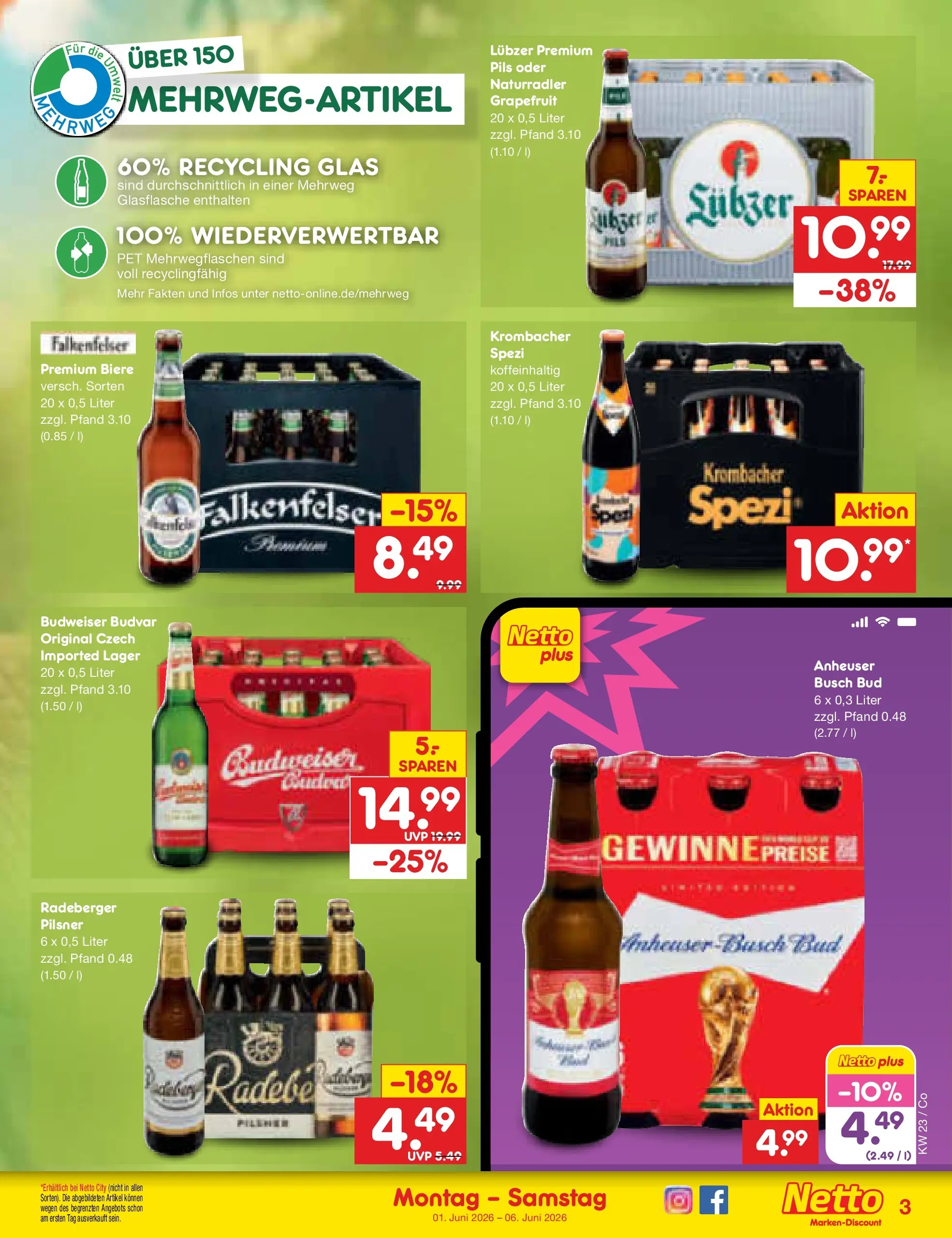 Netto Marken-Discount Prospekt Bitterfeld-Wolfen (ab 01.06.2026) » Angebote | Seite: 31 | Produkte: Pils, Grapefruit, Budweiser, Lubzer