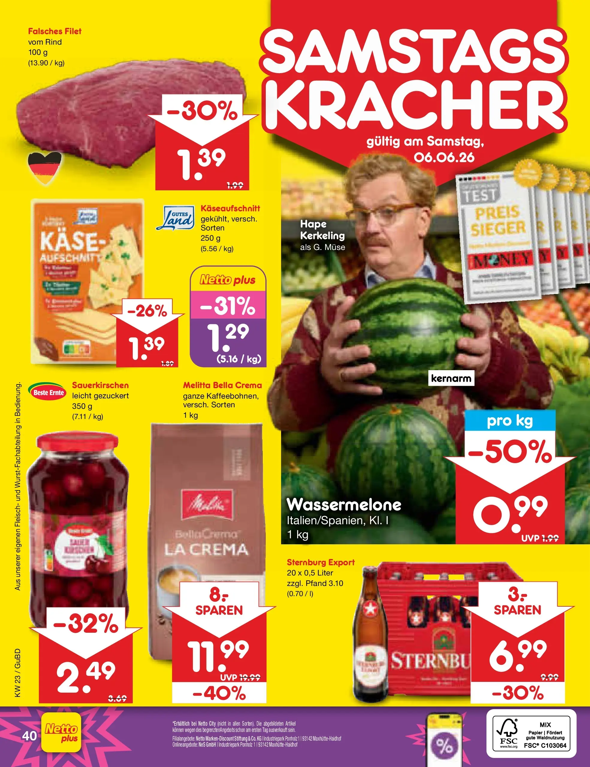 Netto Marken-Discount Prospekt Augustusburg (ab 01.06.2026) » Angebote | Seite: 56 | Produkte: Melitta, Käse, Wassermelone, Fleisch