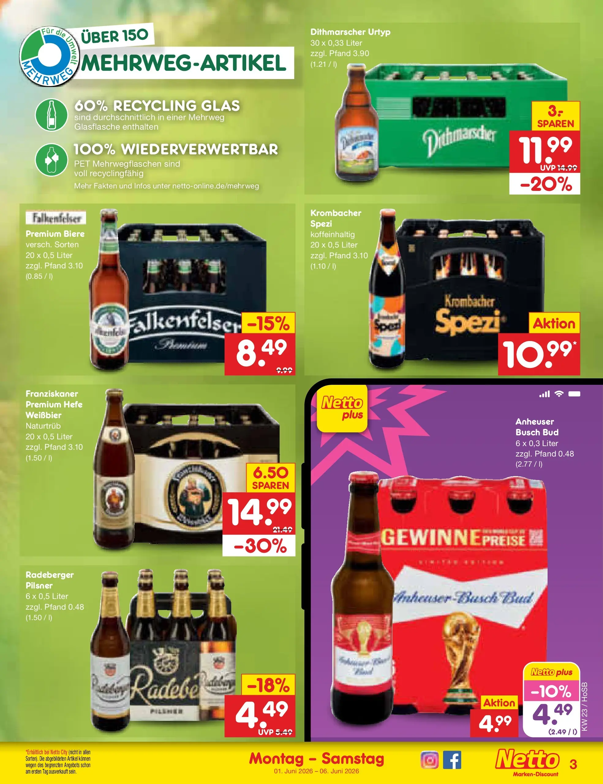 Netto Marken-Discount Prospekt Hannover (ab 01.06.2026) » Angebote | Seite: 31 | Produkte: Franziskaner, Weißbier, Krombacher, Radeberger pilsner Netto Marken-Discount Prospekt Hannover (ab 01.06.2026) » Angebote | Seite: 31 | Produkte: Franziskaner, Weißbier, Krombacher, Radeberger pilsner