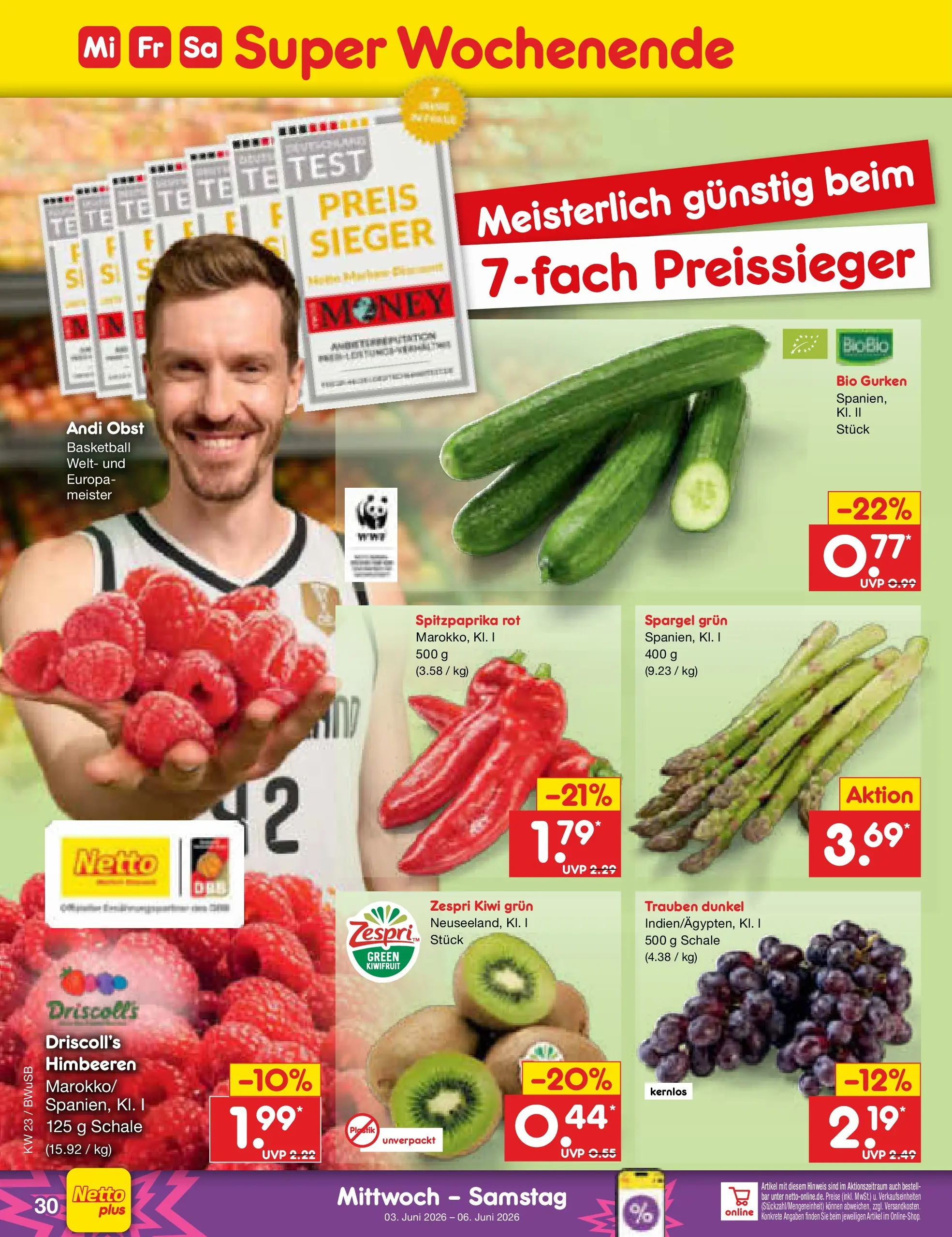 Netto Marken-Discount Prospekt Stemwede-Dielingen (ab 01.06.2026) » Angebote | Seite: 44 | Produkte: Himbeeren, Trauben, Spargel, Gurken Netto Marken-Discount Prospekt Stemwede-Dielingen (ab 01.06.2026) » Angebote | Seite: 44 | Produkte: Himbeeren, Trauben, Spargel, Gurken