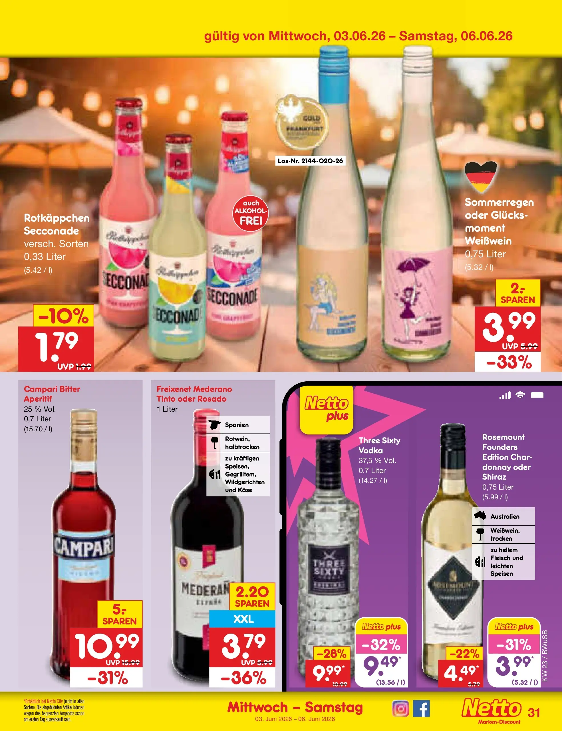 Netto Marken-Discount Prospekt Stemwede-Dielingen (ab 01.06.2026) » Angebote | Seite: 45 | Produkte: Käse, Freixenet, Campari, Vodka Netto Marken-Discount Prospekt Stemwede-Dielingen (ab 01.06.2026) » Angebote | Seite: 45 | Produkte: Käse, Freixenet, Campari, Vodka