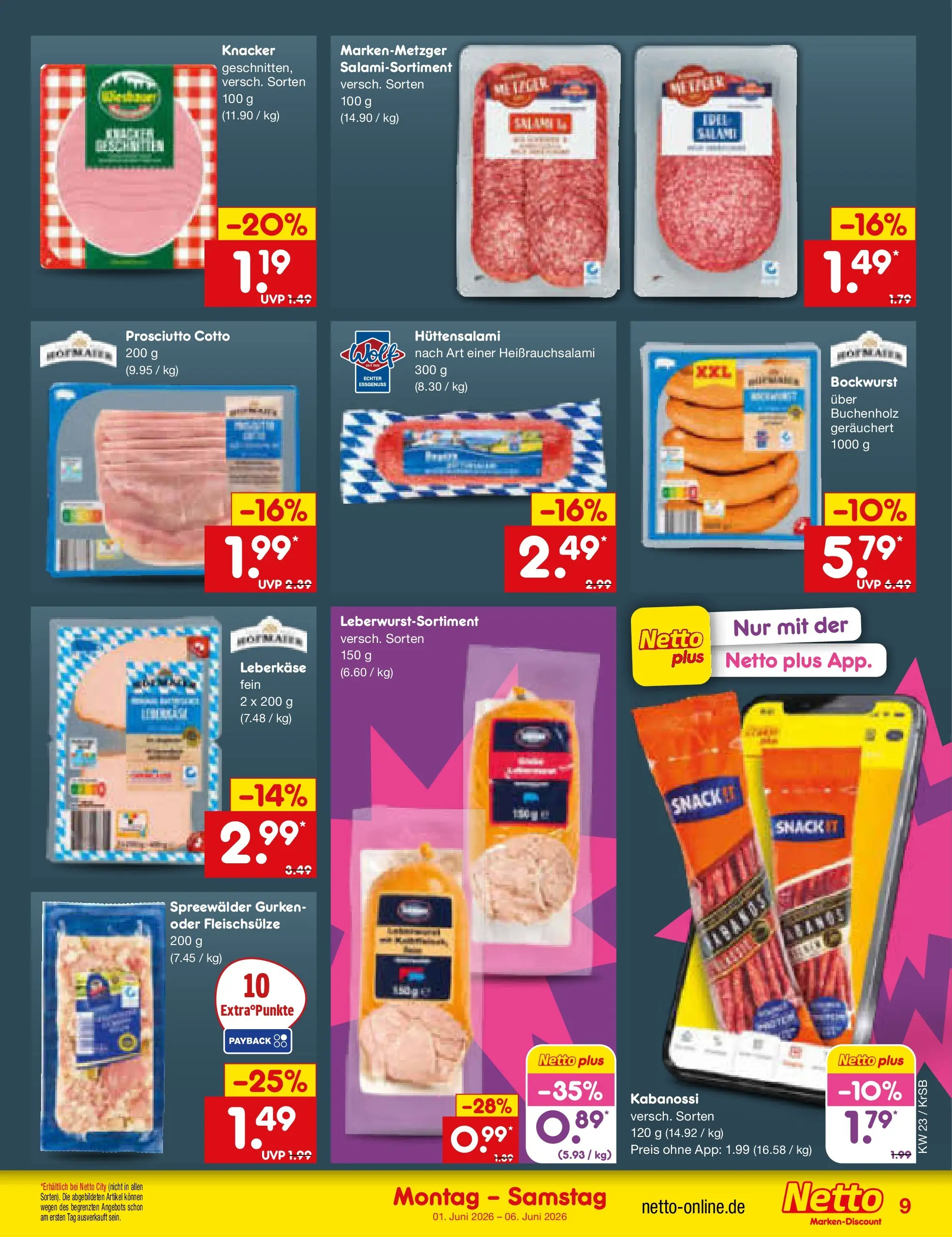 Netto Marken-Discount Prospekt Jüchen (ab 01.06.2026) » Angebote | Seite: 9 | Produkte: Bockwurst, Gurken, Leberkase Netto Marken-Discount Prospekt Jüchen (ab 01.06.2026) » Angebote | Seite: 9 | Produkte: Bockwurst, Gurken, Leberkase