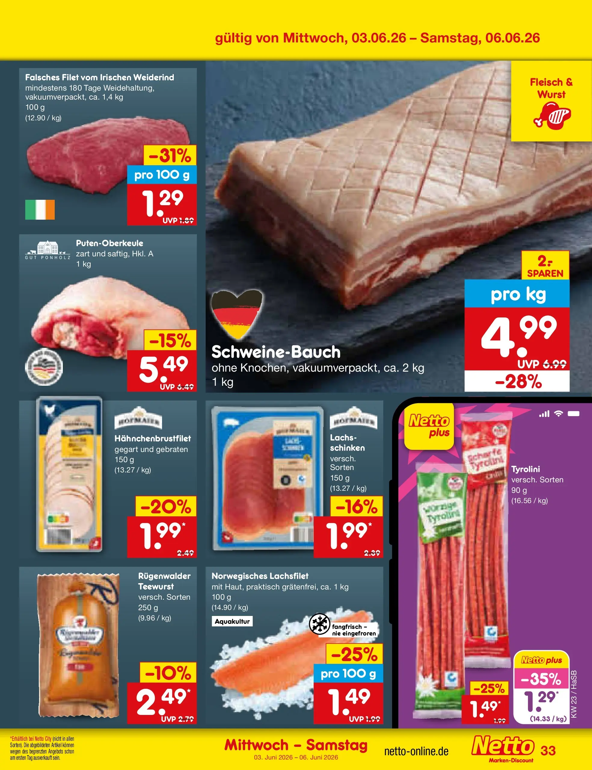 Netto Marken-Discount Prospekt Wuppertal (ab 01.06.2026) » Angebote | Seite: 47 | Produkte: Schweinebauch, Wurst, Schinken, Fleisch Netto Marken-Discount Prospekt Wuppertal (ab 01.06.2026) » Angebote | Seite: 47 | Produkte: Schweinebauch, Wurst, Schinken, Fleisch