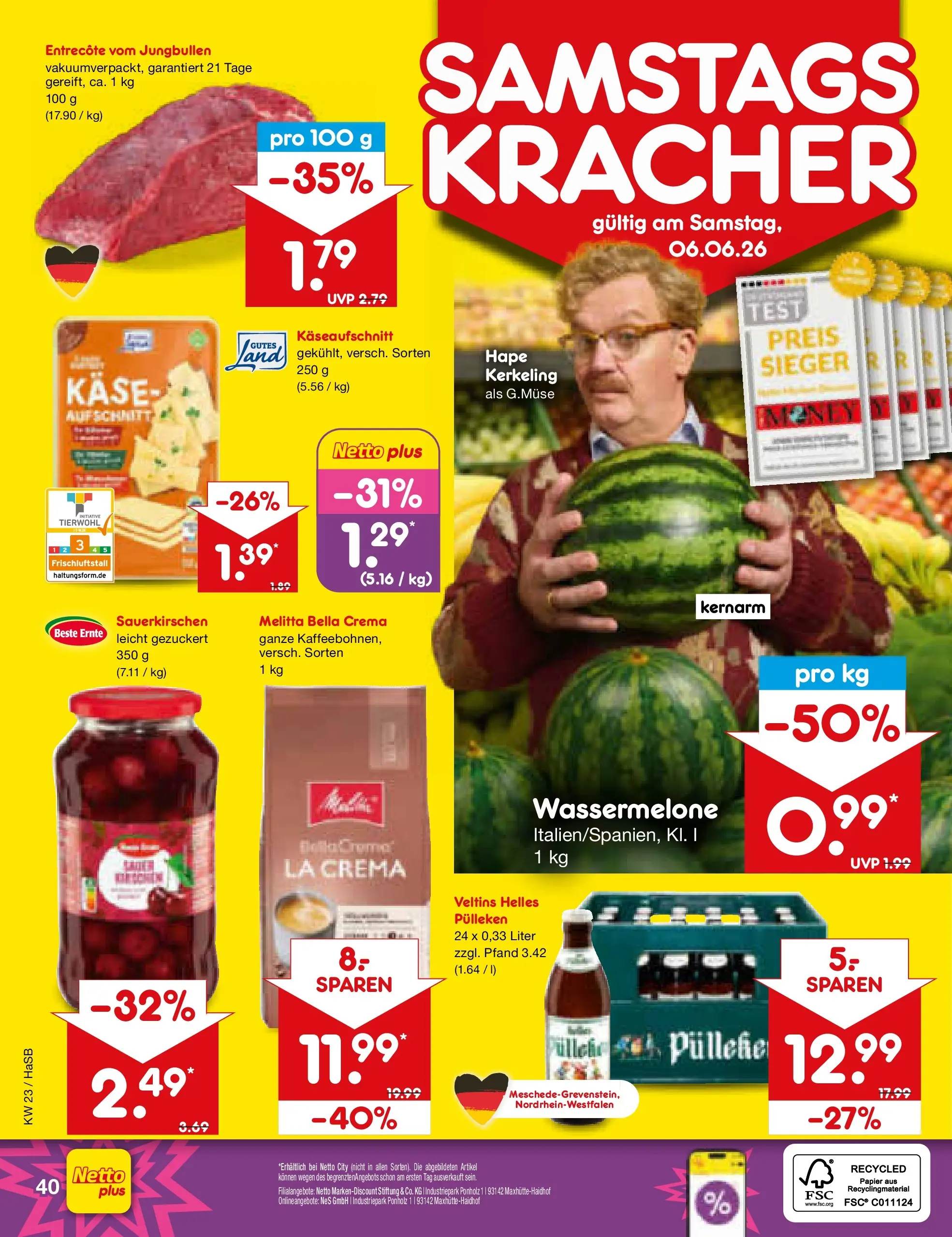 Netto Marken-Discount Prospekt Wuppertal (ab 01.06.2026) » Angebote | Seite: 56 | Produkte: Helles pulleken, Melitta, Käse, Entrecote Netto Marken-Discount Prospekt Wuppertal (ab 01.06.2026) » Angebote | Seite: 56 | Produkte: Helles pulleken, Melitta, Käse, Entrecote