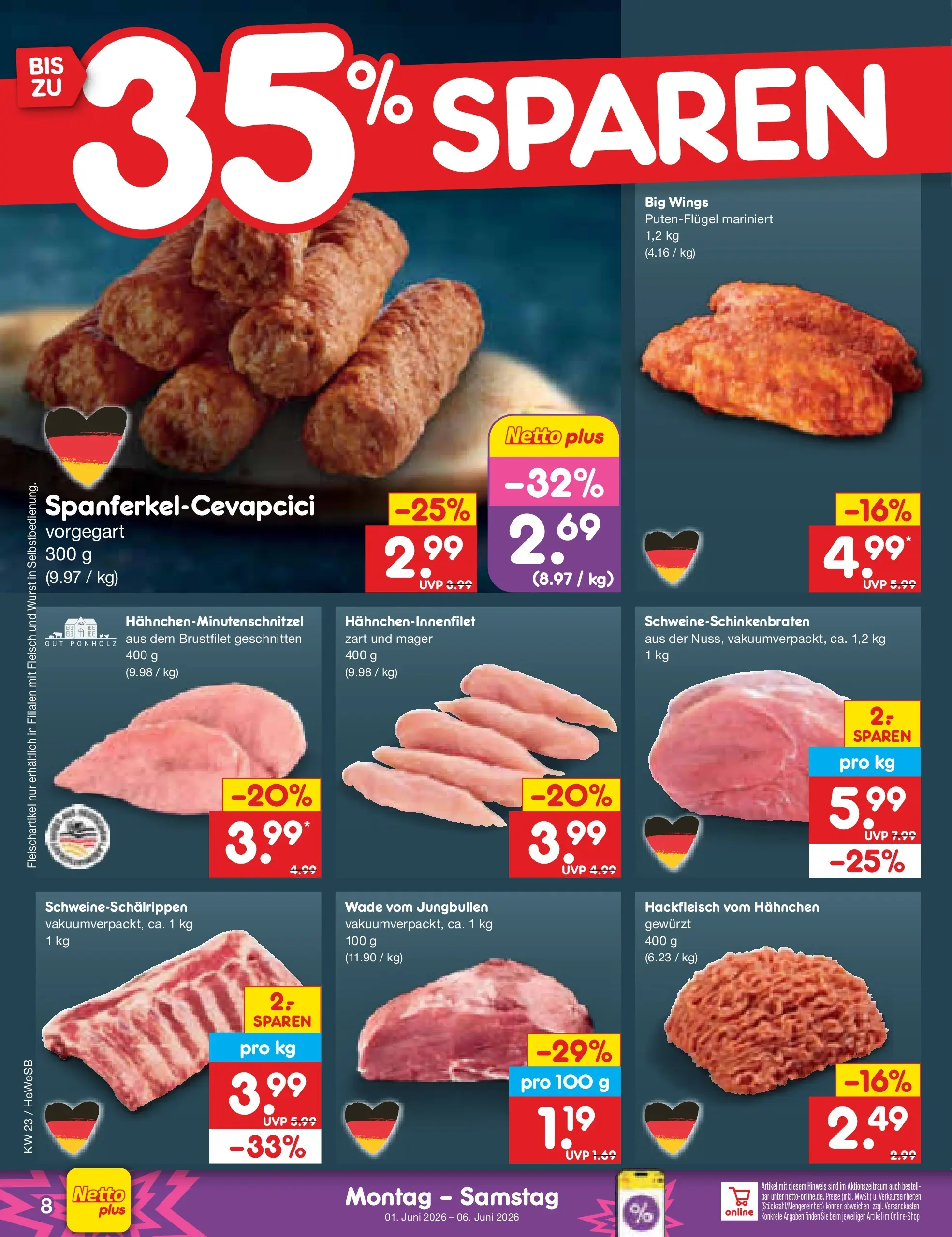 Netto Marken-Discount Prospekt Hamburg (ab 01.06.2026) » Angebote | Seite: 8 | Produkte: Hahnchen, Wurst, Fleisch, Hackfleisch Netto Marken-Discount Prospekt Hamburg (ab 01.06.2026) » Angebote | Seite: 8 | Produkte: Hahnchen, Wurst, Fleisch, Hackfleisch