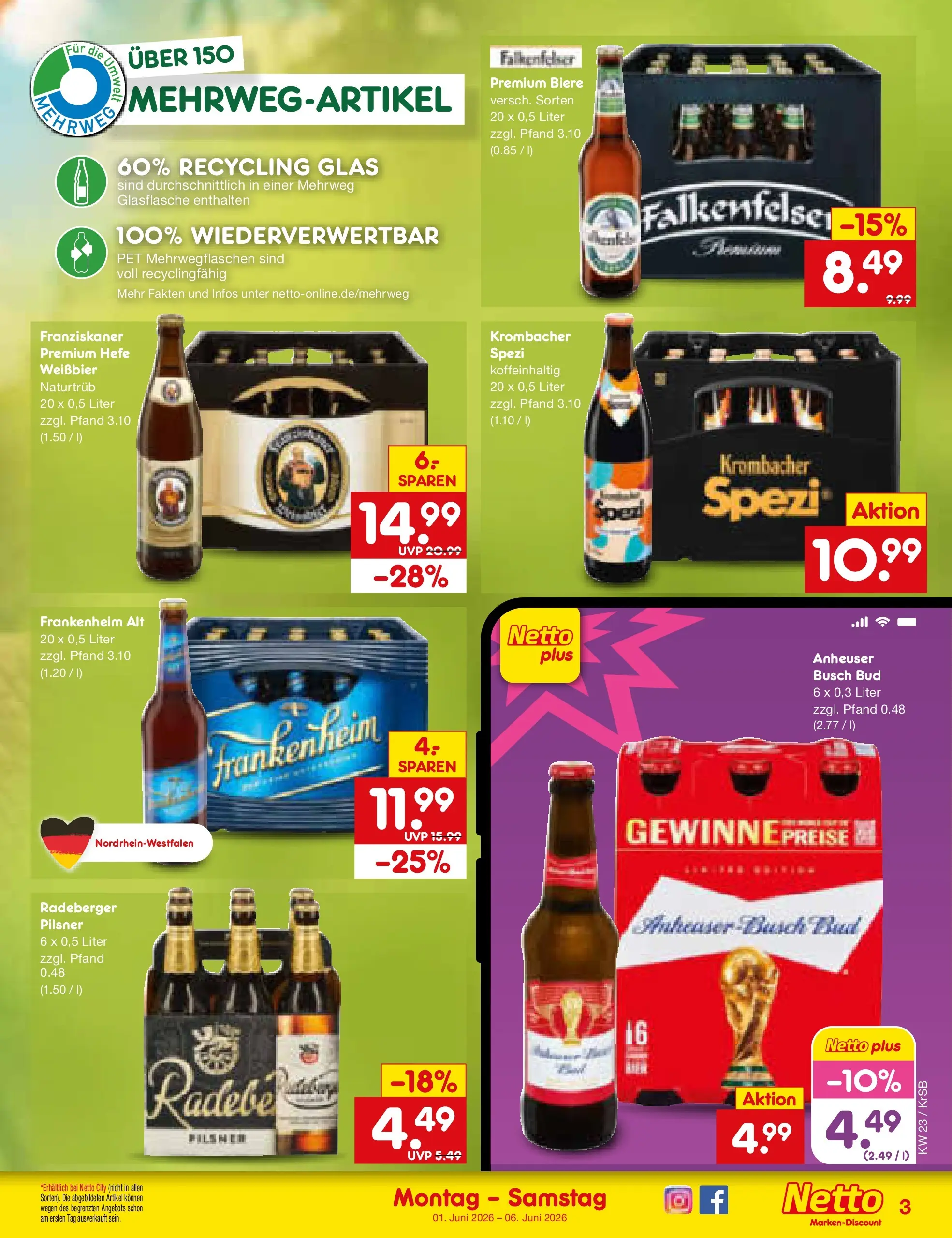 Netto Marken-Discount Prospekt Jüchen (ab 01.06.2026) » Angebote | Seite: 31 | Produkte: Franziskaner, Weißbier, Krombacher, Radeberger pilsner Netto Marken-Discount Prospekt Jüchen (ab 01.06.2026) » Angebote | Seite: 31 | Produkte: Franziskaner, Weißbier, Krombacher, Radeberger pilsner