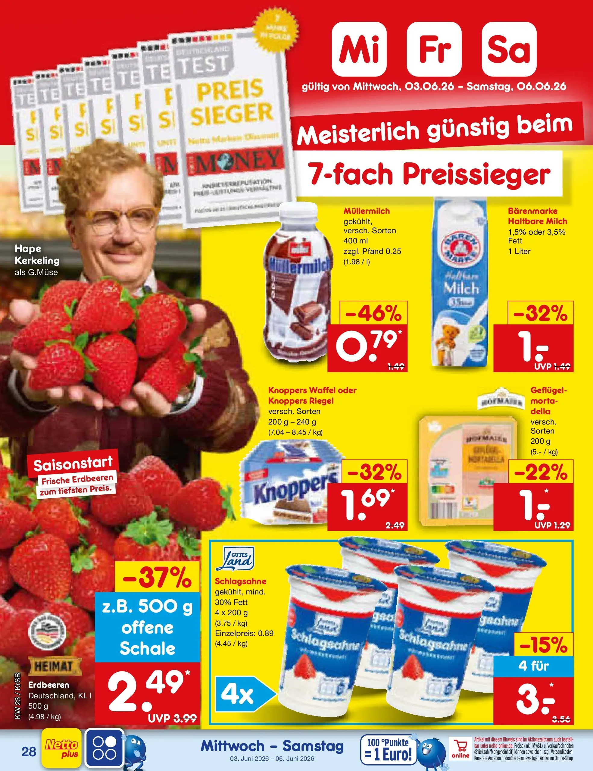 Netto Marken-Discount Prospekt Jüchen (ab 01.06.2026) » Angebote | Seite: 42 | Produkte: Schlagsahne, Knoppers, Müllermilch, Erdbeeren Netto Marken-Discount Prospekt Jüchen (ab 01.06.2026) » Angebote | Seite: 42 | Produkte: Schlagsahne, Knoppers, Müllermilch, Erdbeeren
