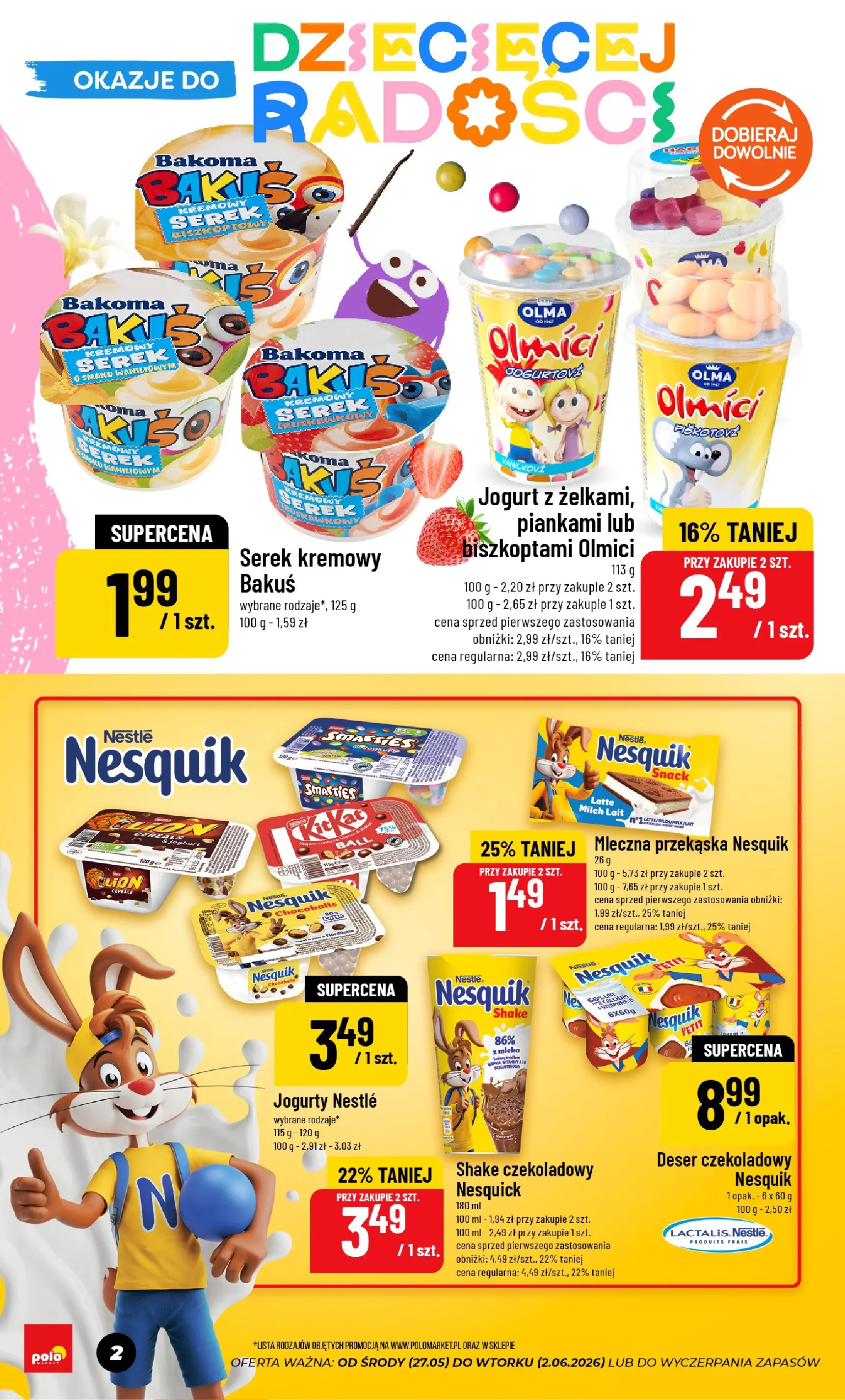 Nowa POLOmarket gazetka od jutra 27.05.2026 | Strona: 2 | Produkty: Serek, Mleka, Jogurt