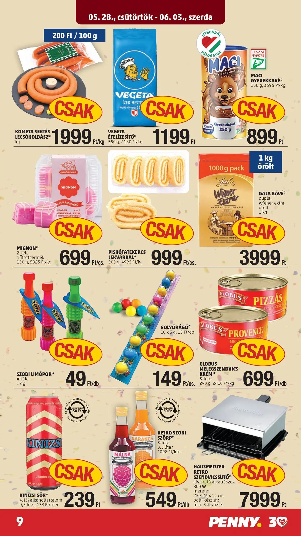 PENNY - Penny újság érvényessége 2026.06.03-ig: 2026.05.27.-tól lapozható | Oldal: 9 | Termékek: Málna, Vegeta, Kávé, Sör