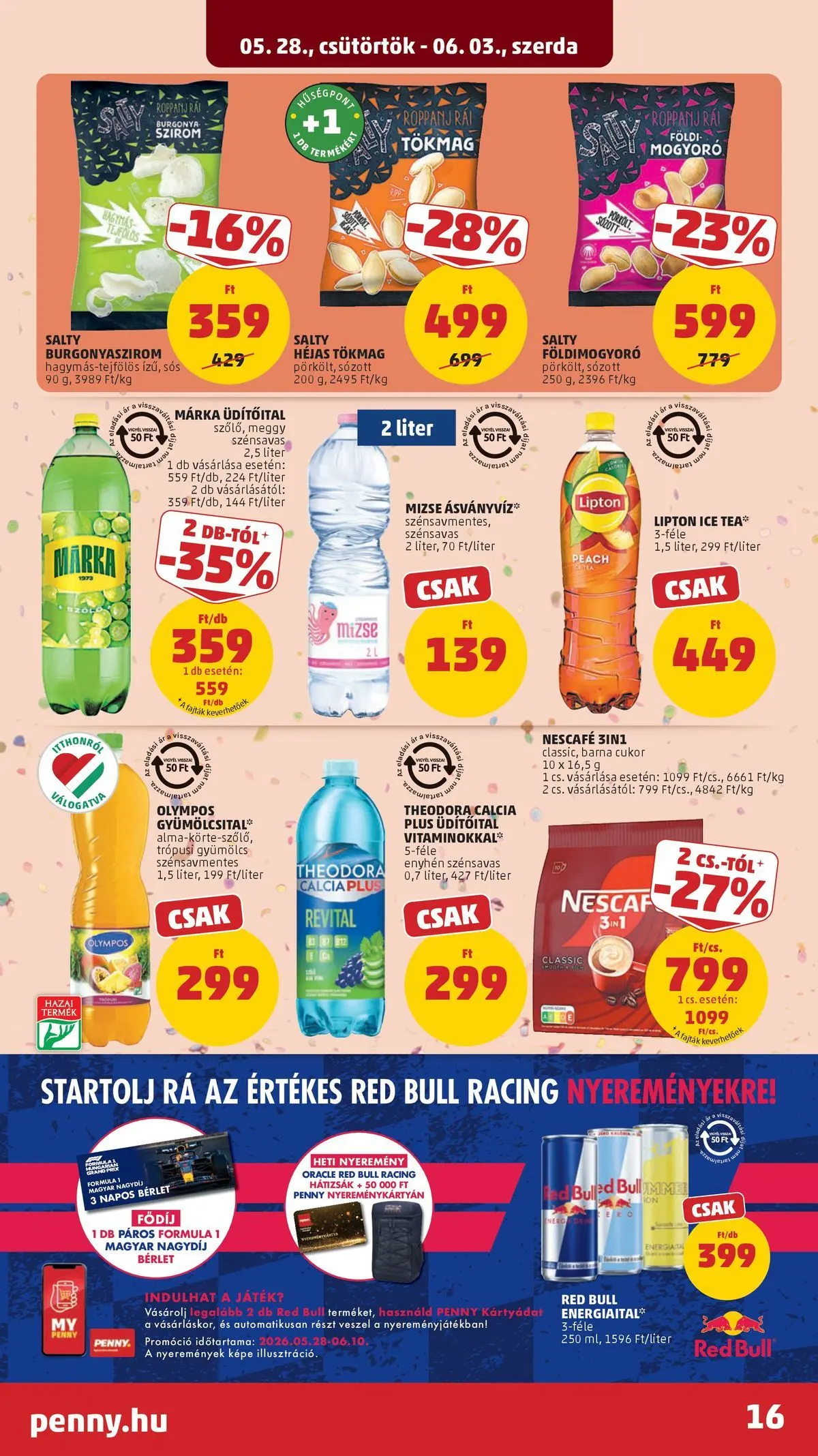 PENNY - Penny újság érvényessége 2026.06.03-ig: 2026.05.27.-tól lapozható | Oldal: 16 | Termékek: Burgonya, Energiaital, Red bull, Só